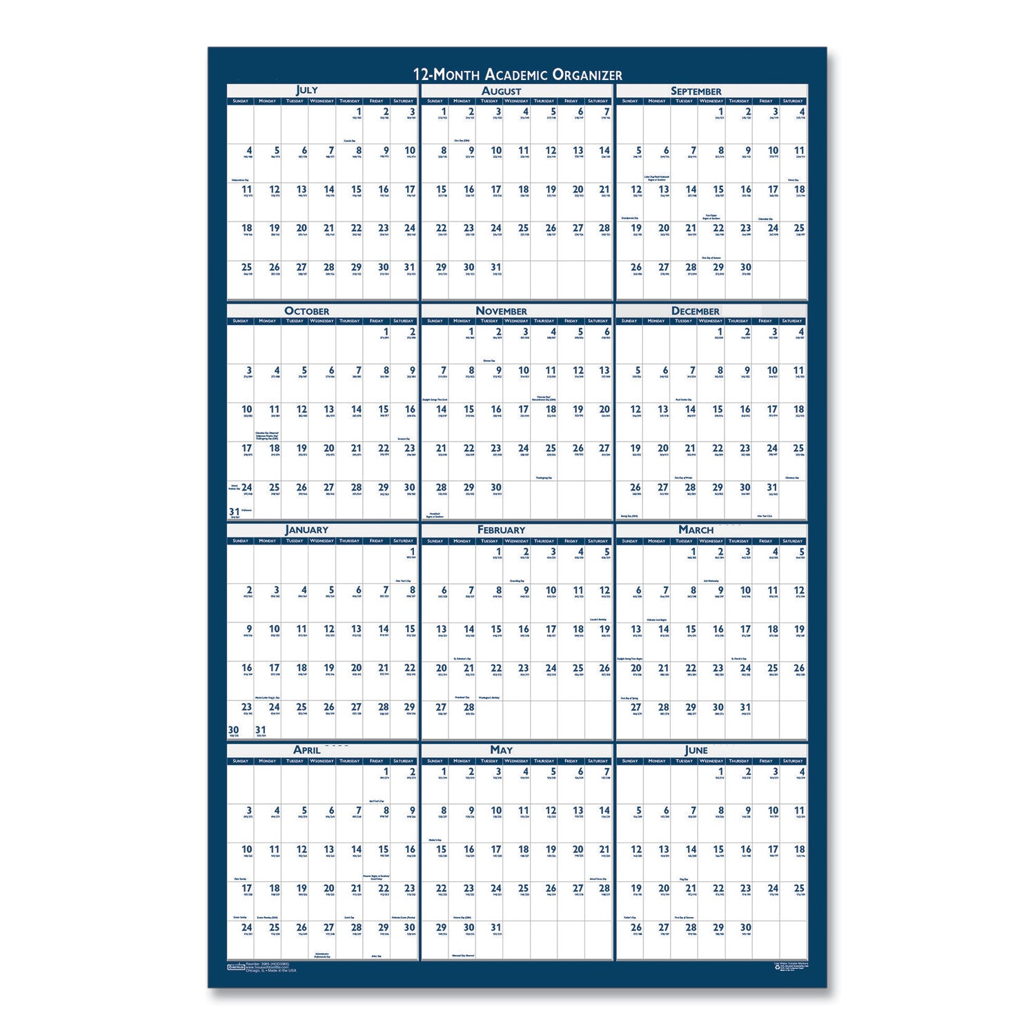 Academic Year Recycled Poster Style Reversible/Erasable Yearly Wall Calendar, 24 x 37, 12-Month (July to June): 2023 to 2024 - 