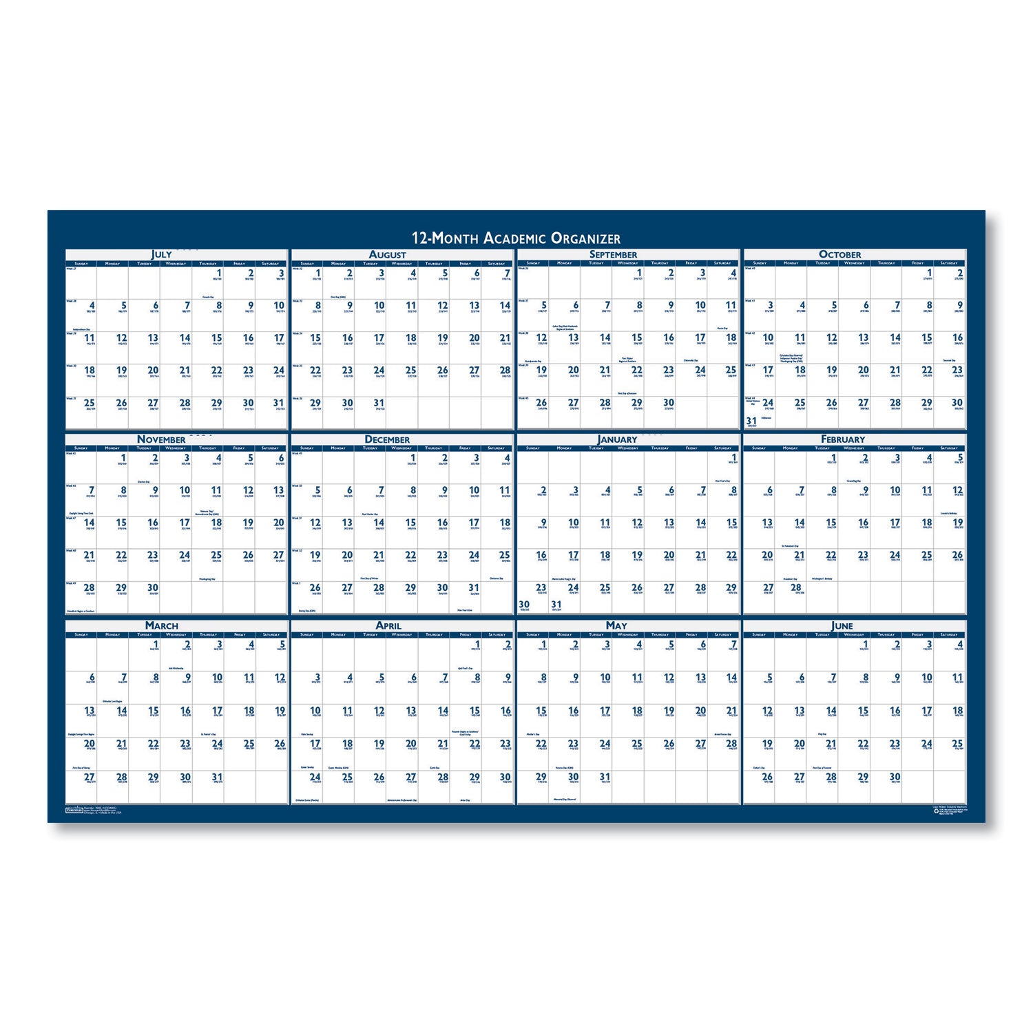 Academic Year Recycled Poster Style Reversible/Erasable Yearly Wall Calendar, 24 x 37, 12-Month (July to June): 2023 to 2024 - 