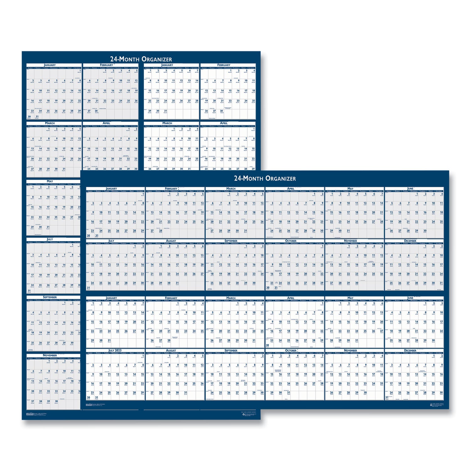 reversible-erasable-2-year-wall-calendar-24-x-37-light-blue-blue-white-sheets-24-month-jan-to-dec-2024-to-2025_hod3964 - 1