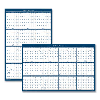 Recycled Poster Style Reversible/Erasable Yearly Wall Calendar, 24 x 37, White/Blue/Gray Sheets, 12-Month (Jan to Dec): 2024