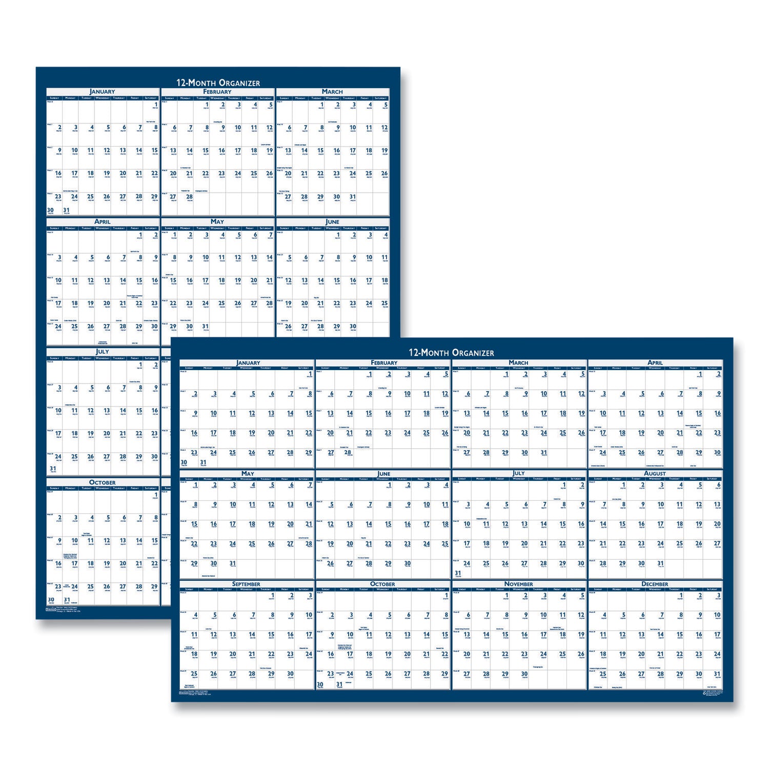 Recycled Poster Style Reversible/Erasable Yearly Wall Calendar, 24 x 37, White/Blue/Gray Sheets, 12-Month (Jan to Dec): 2024