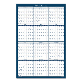Recycled Poster Style Reversible/Erasable Yearly Wall Calendar, 24 x 37, White/Blue/Gray Sheets, 12-Month (Jan to Dec): 2024
