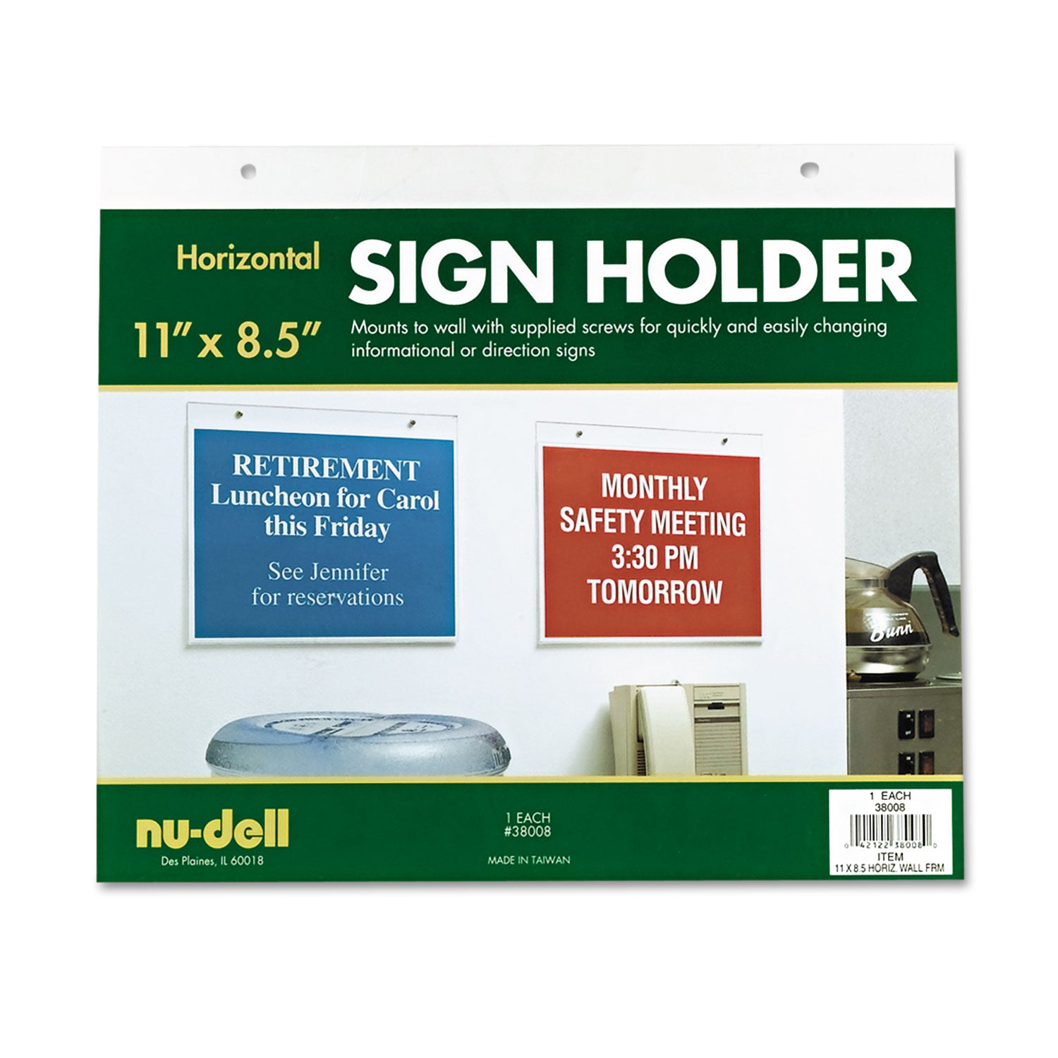 Acrylic Sign Holder, Horizontal, 11 x 8.5, Clear - 