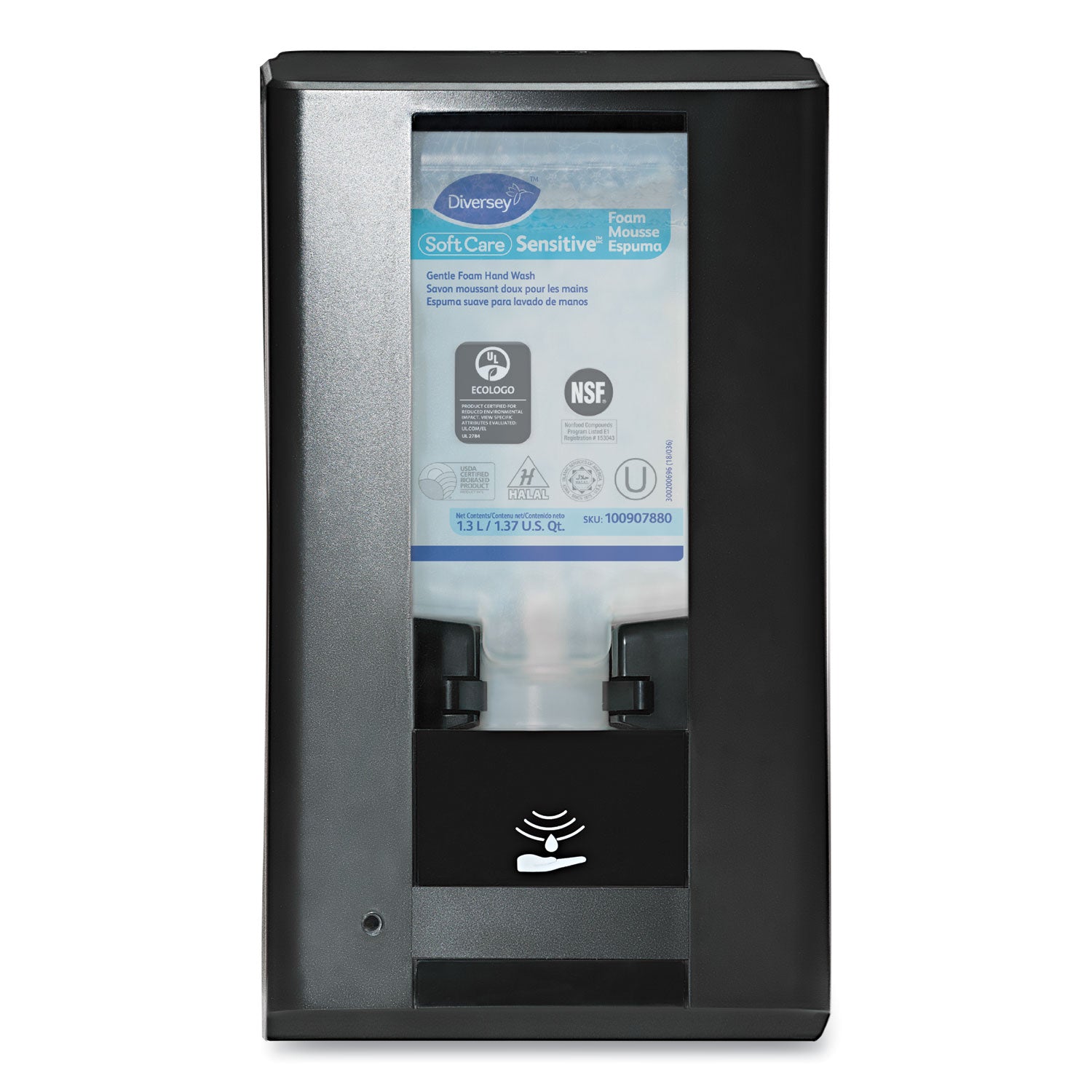 Diversey IntelliCare Hybrid Dispenser - Automatic/Manual - 1.37 quart Capacity - Durable, Lockable, Site Window, Tamper Resistant, Scratch Resistant, UV Resistant, Refillable - Black - 1Each - 1