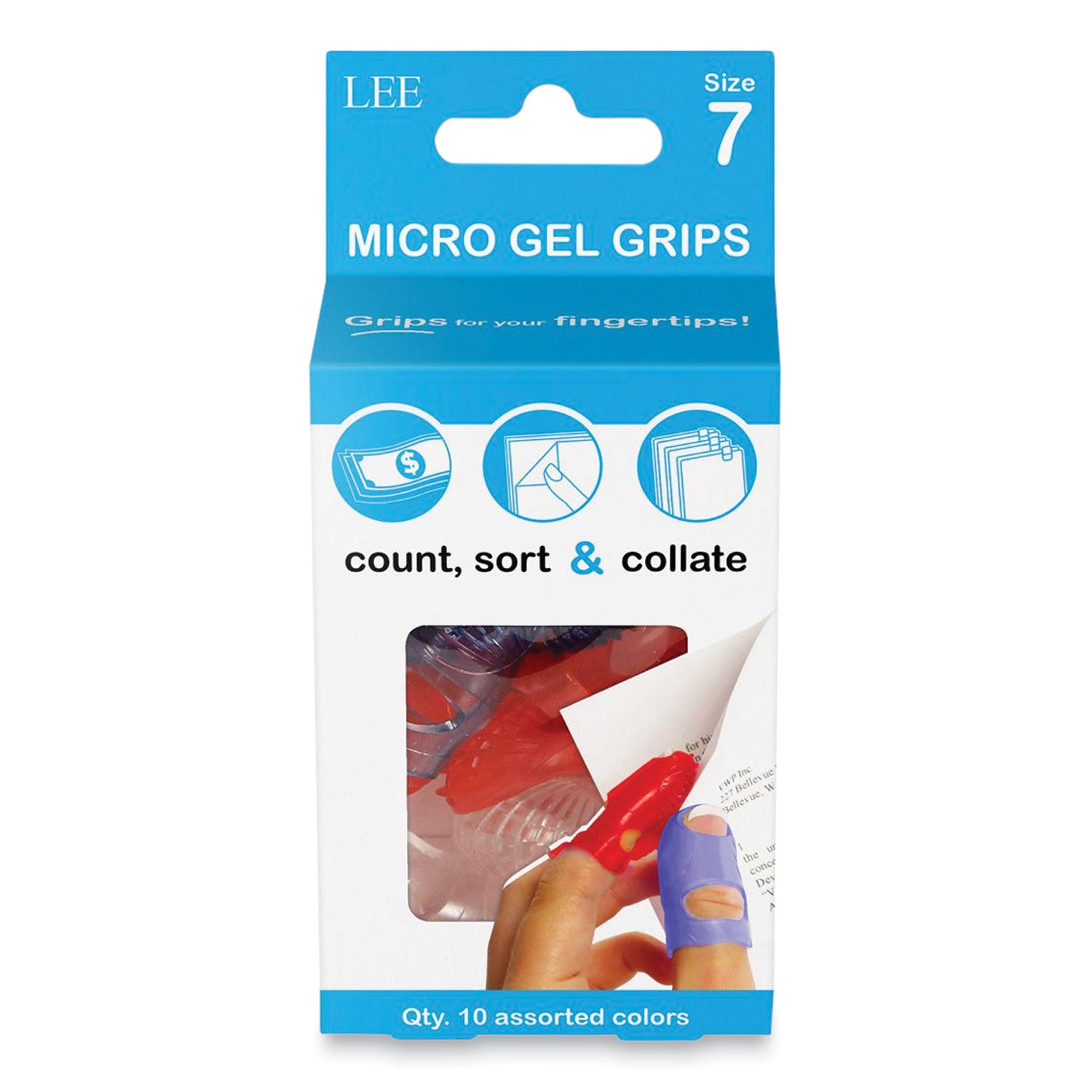 Tippi Micro-Gel Fingertip Grips, Size 7, Medium, Assorted, 10/Pack - 