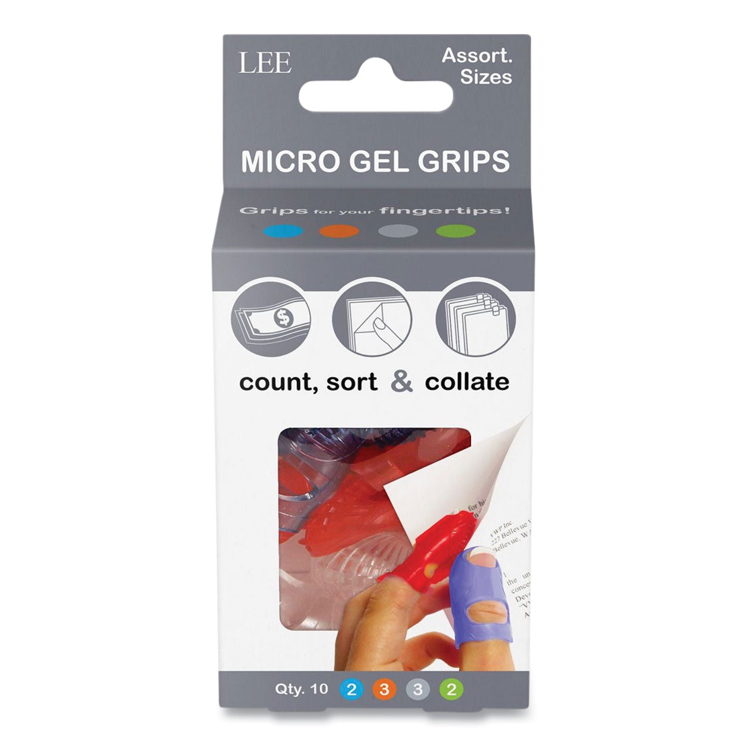 Tippi Micro-Gel Fingertip Grips, Assorted Sizes, 10/Pack - 