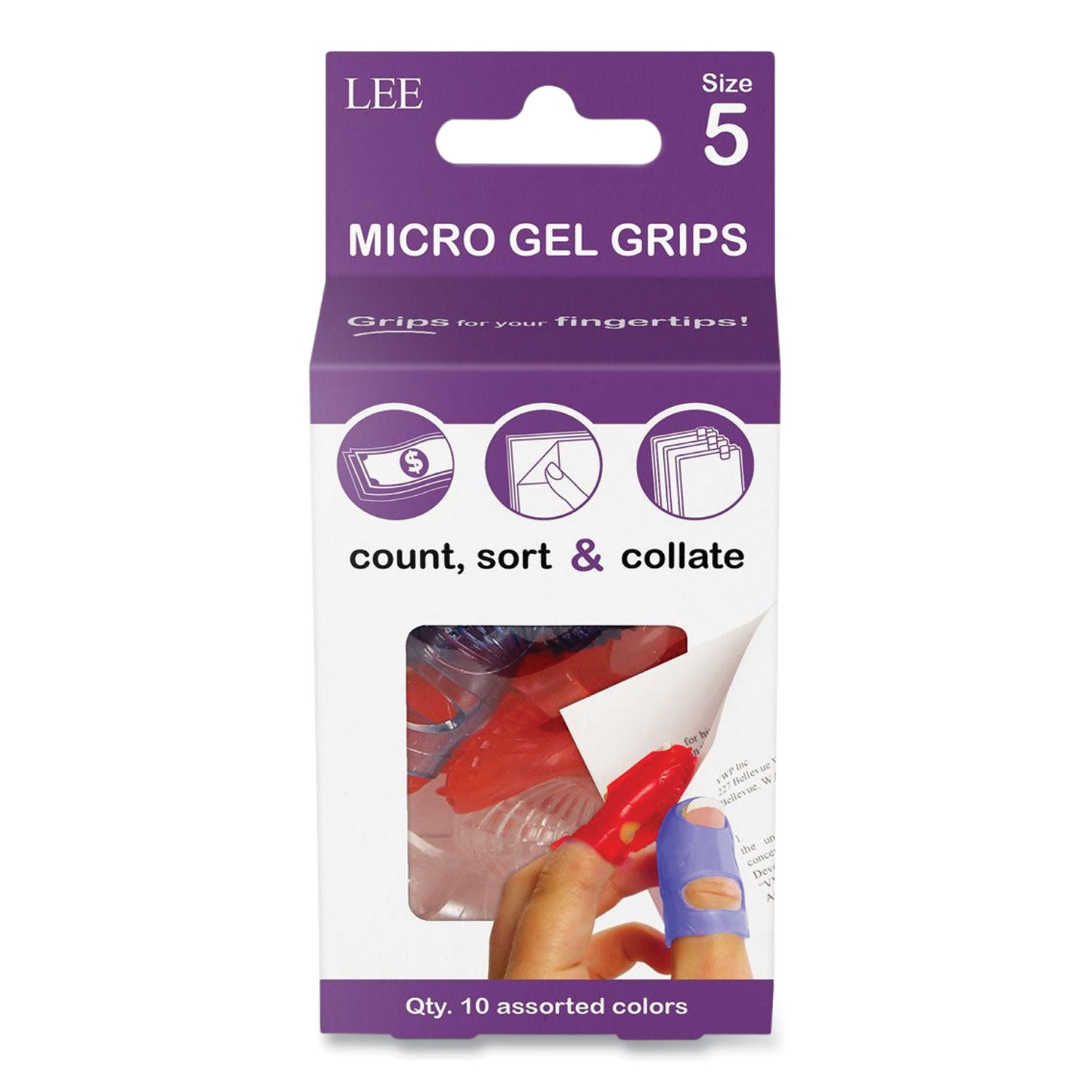 Tippi Micro-Gel Fingertip Grips, Size 5, Small, Assorted, 10/Pack - 