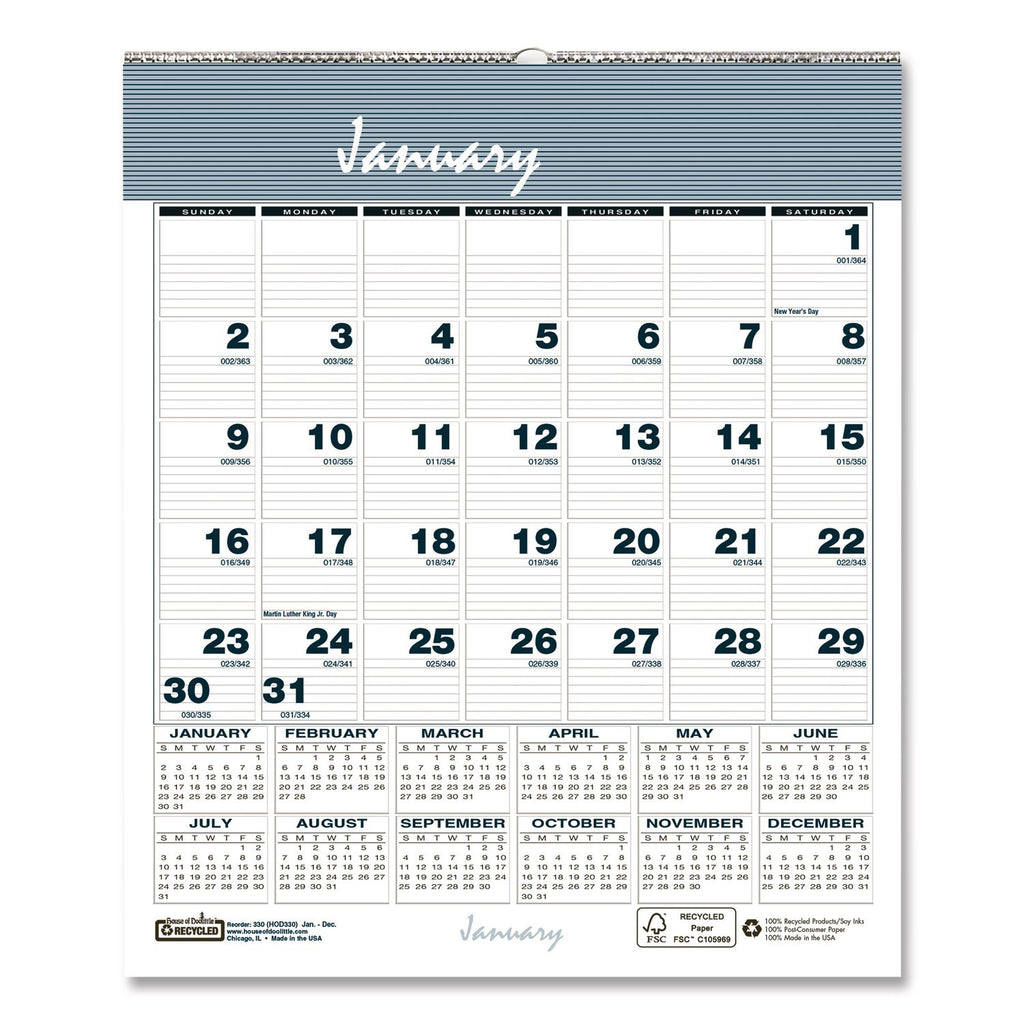 House of Doolittle Bar Harbor Monthly Wall Calendar - Julian Dates - Monthly - 12 Month - January 2024 - December 2024 - 1 Month Single Page Layout - 7" x 6" Sheet Size - Wire Bound - Wedgewood Blue - Reference Calendar, Hanger - 1 Each