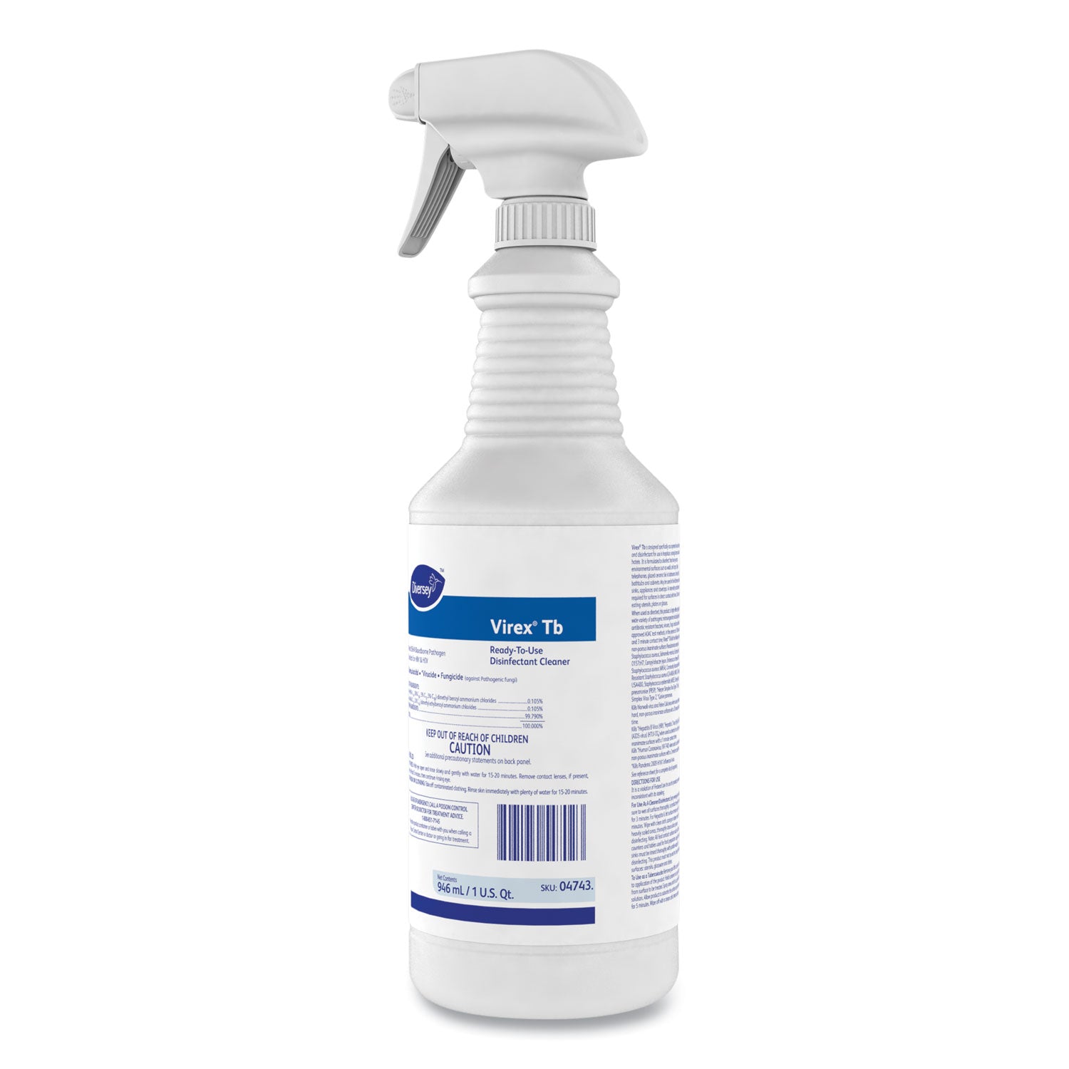 Virex TB Disinfectant Cleaner, Lemon Scent, Liquid, 32 oz Bottle, 12/Carton - 