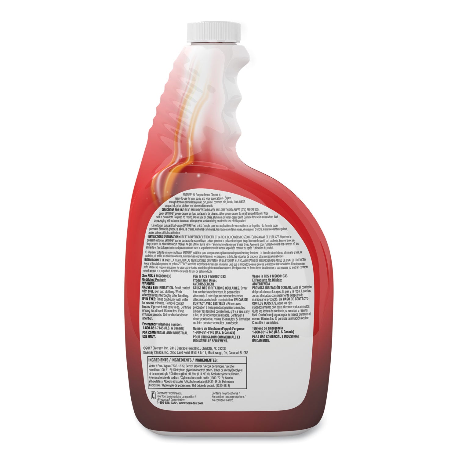 Spitfire All Purpose Power Cleaner, Liquid, 32 oz Spray Bottle, 4/Carton