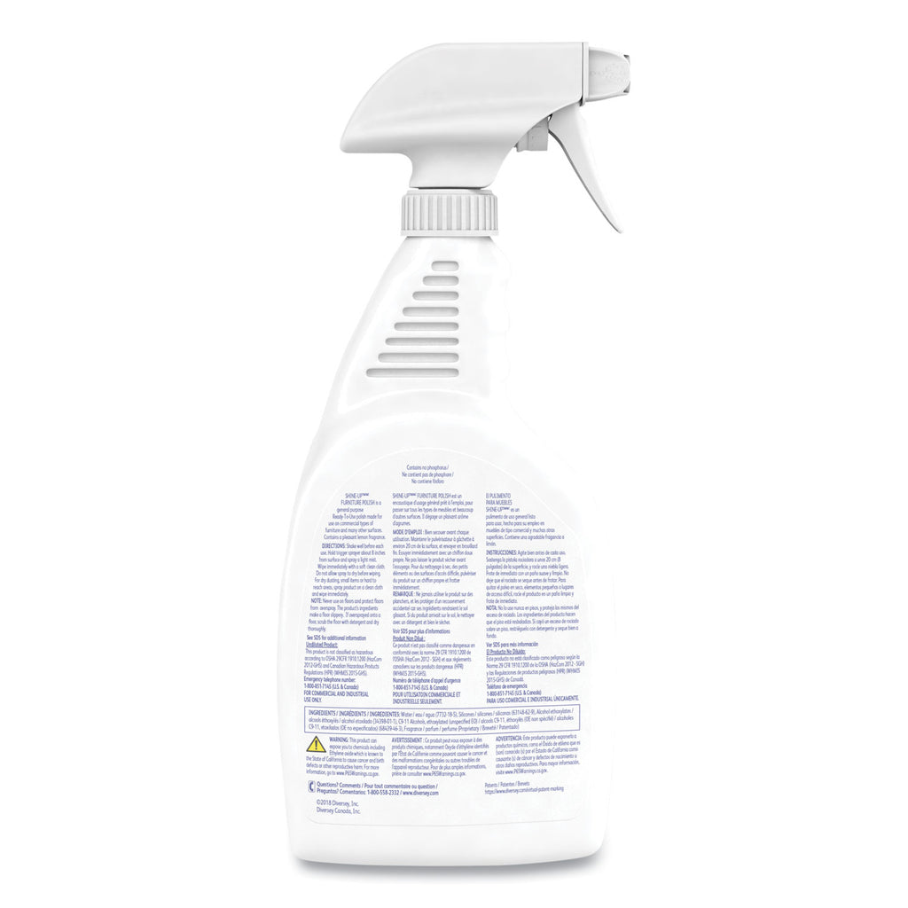 Diversey Shine-Up Lemon Furniture Polish - Ready-To-Use Spray - 32 fl oz (1 quart) - Lemon Scent - 1 Each - White