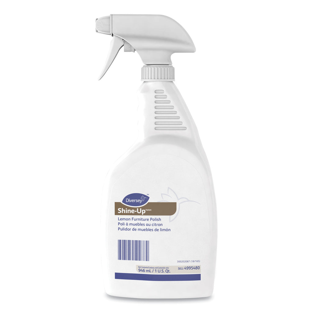 Diversey Shine-Up Lemon Furniture Polish - Ready-To-Use Spray - 32 fl oz (1 quart) - Lemon Scent - 1 Each - White