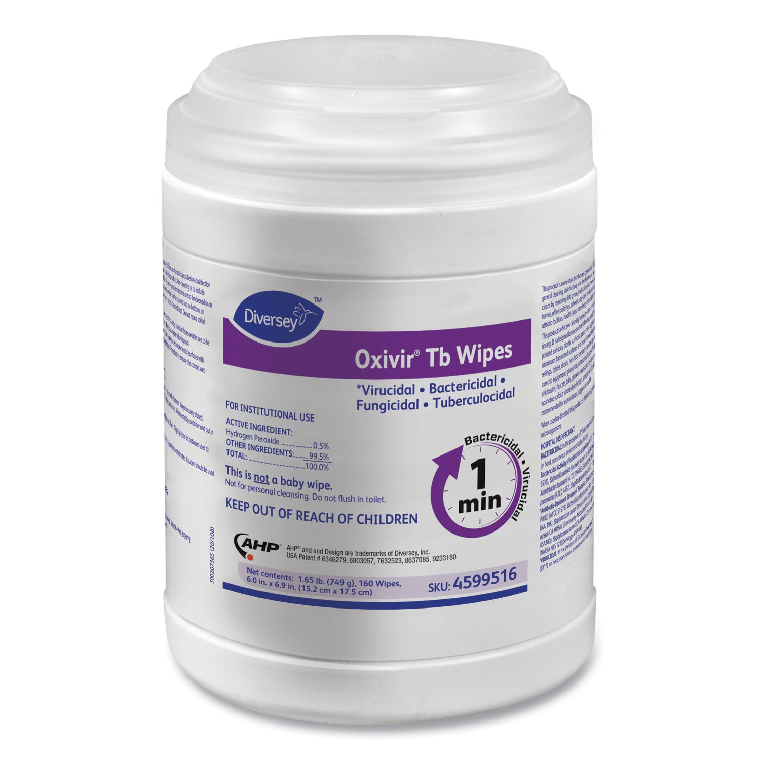 Oxivir TB Disinfectant Wipes, 7 x 6, White, 160/Canister, 12 Canisters/Carton - 
