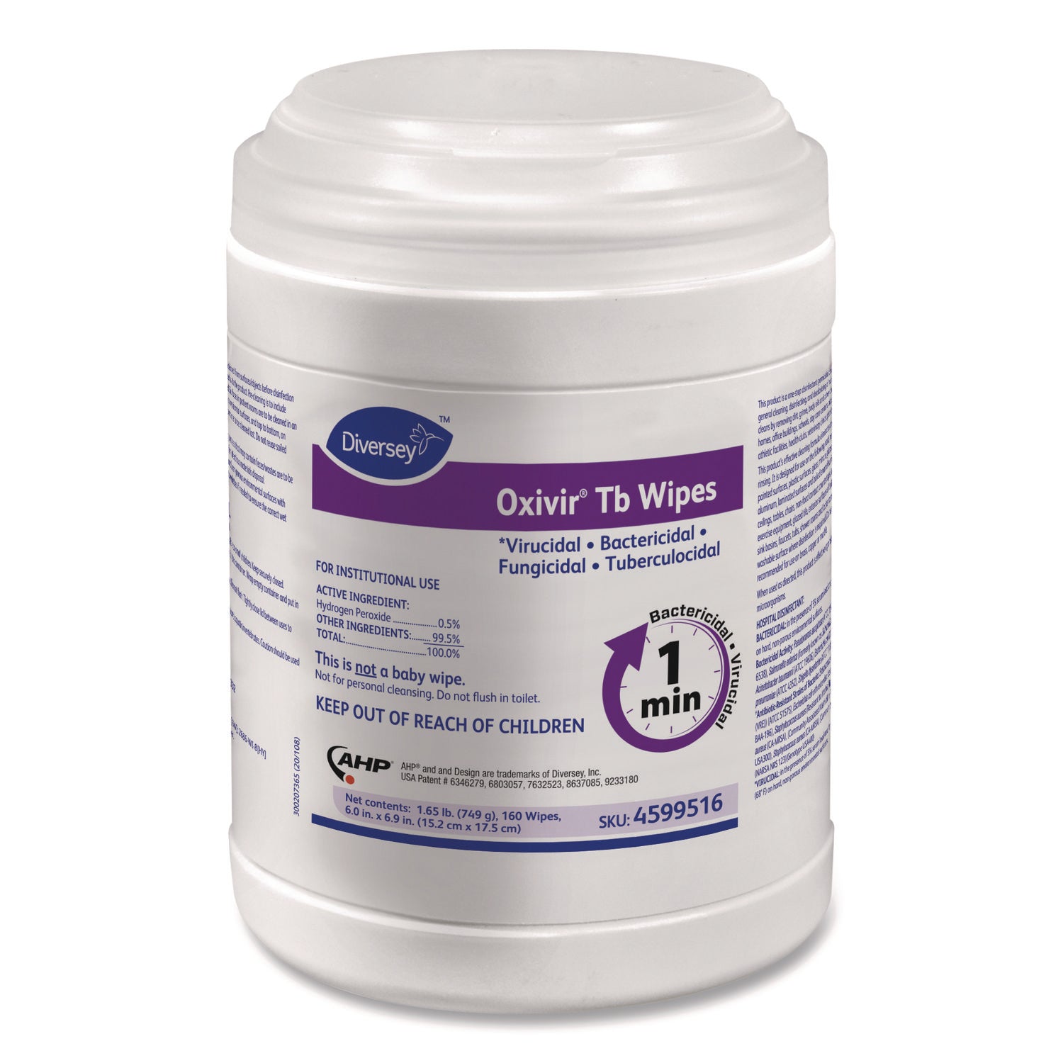 Oxivir TB Disinfectant Wipes, 7 x 6, White, 160/Canister, 12 Canisters/Carton
