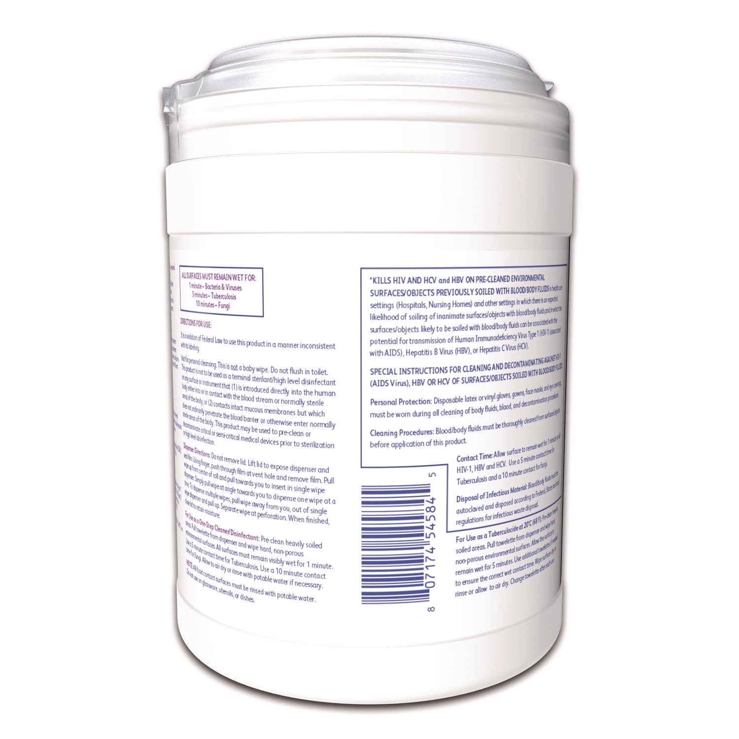 Oxivir TB Disinfectant Wipes, 7 x 6, White, 160/Canister, 12 Canisters/Carton