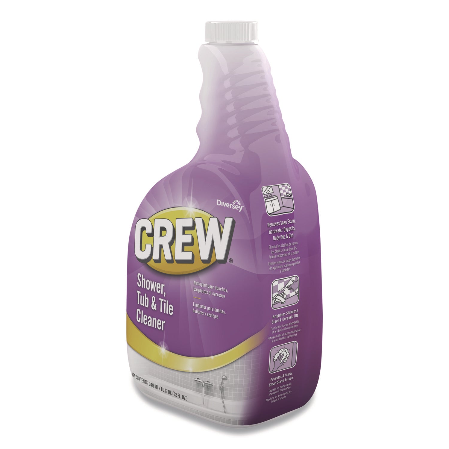 Crew Shower, Tub and Tile Cleaner, Liquid, 32 oz, 4/Carton