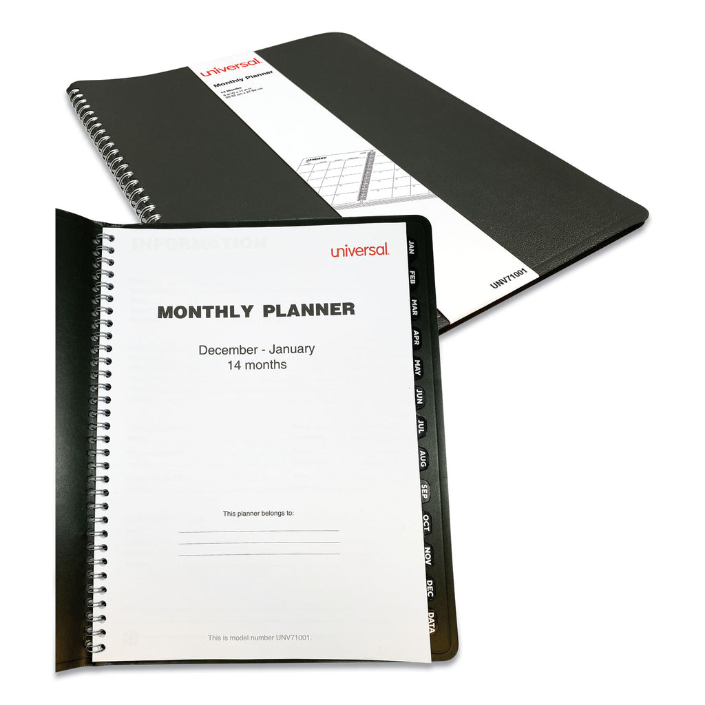 Monthly Planner, 11 x 8, Black Cover, 14-Month, Dec 2023 to Jan 2025