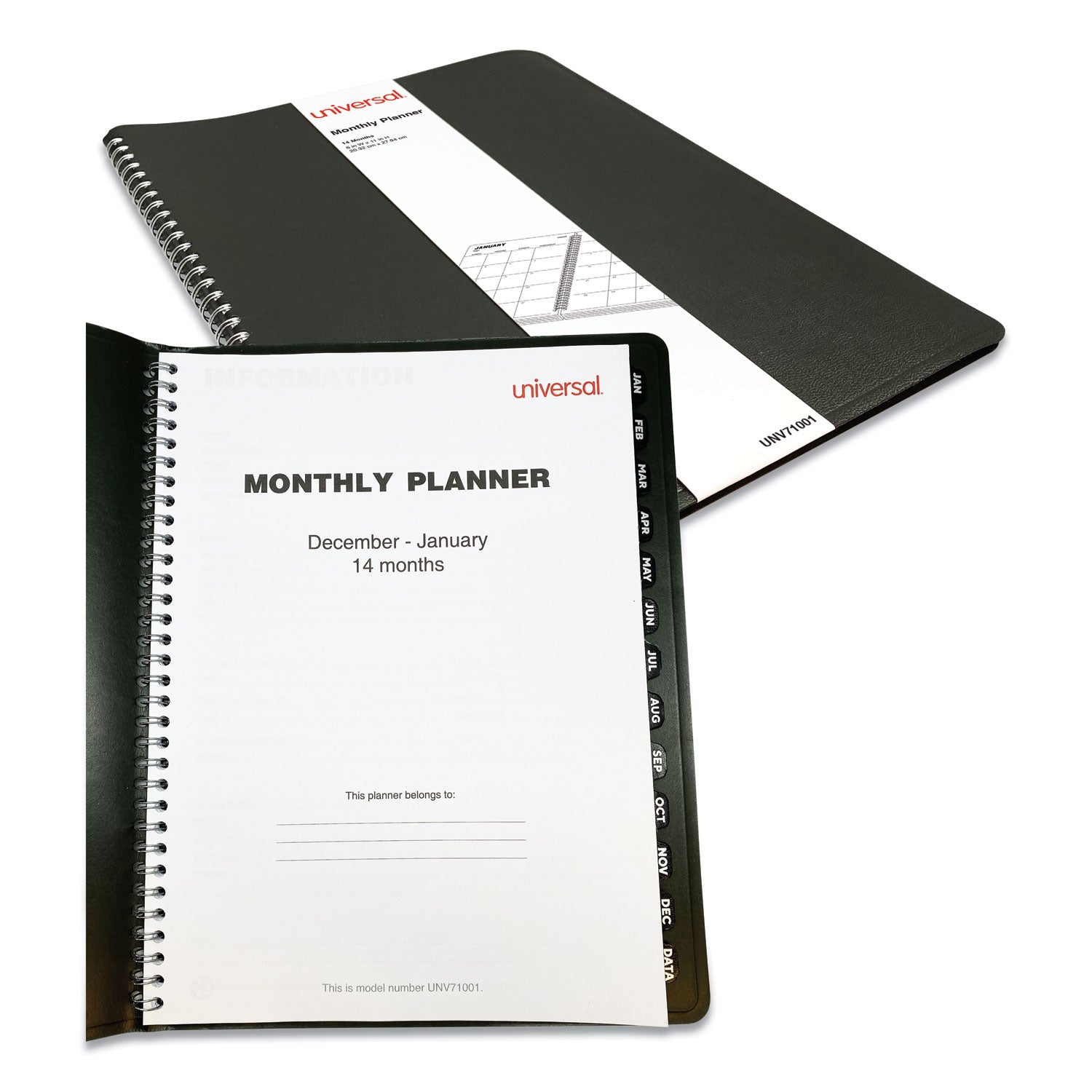 Monthly Planner, 11 x 8, Black Cover, 14-Month, Dec 2023 to Jan 2025