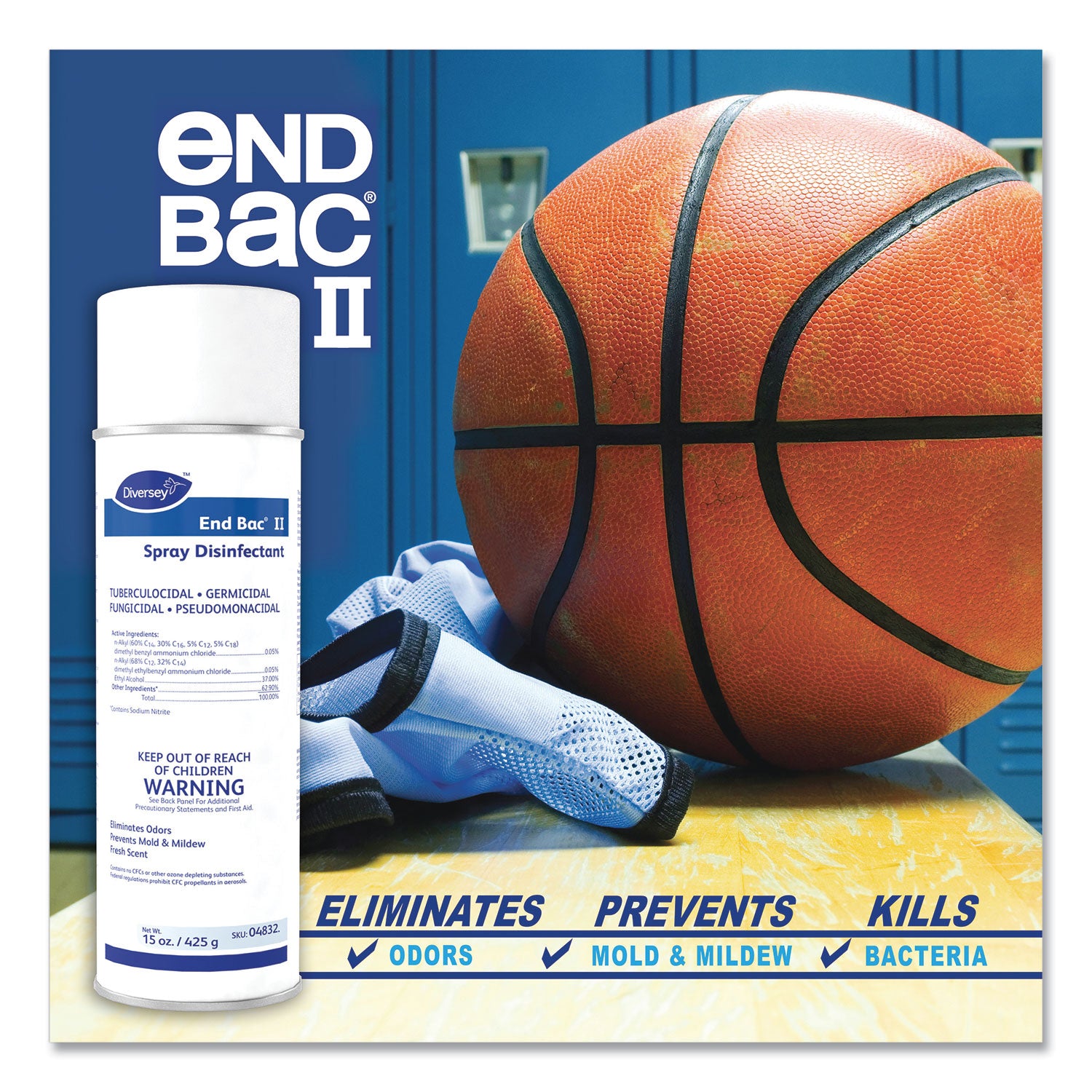 End Bac II Spray Disinfectant, Fresh Scent, 15 oz Aerosol Spray, 12/Carton