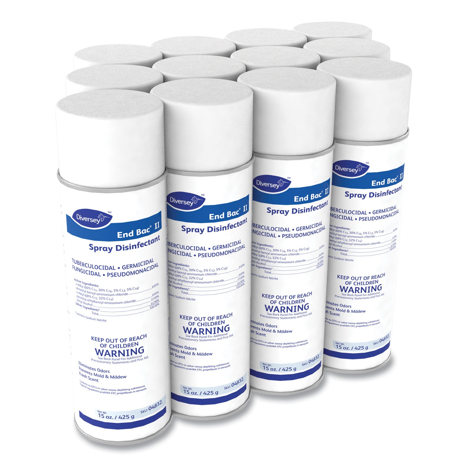 End Bac II Spray Disinfectant, Fresh Scent, 15 oz Aerosol Spray, 12/Carton