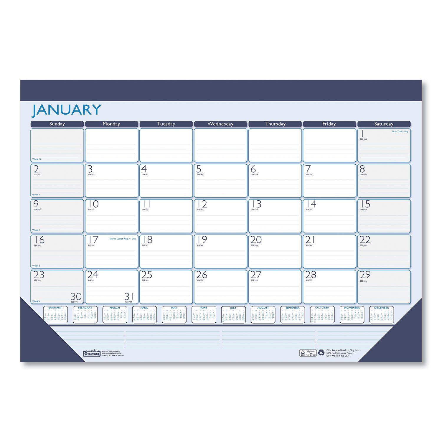 recycled-contempo-desk-pad-calendar-185-x-13-white-blue-sheets-blue-binding-blue-corners-12-month-jan-to-dec-2024_hod1516 - 1