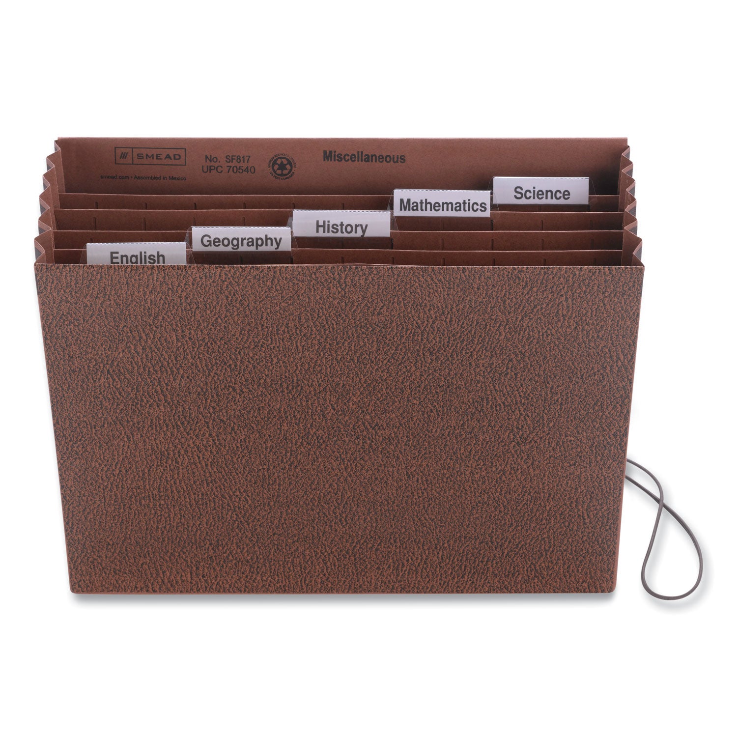 Six-Pocket Subject File with Insertable Tabs, 5.25" Expansion, 6 Sections, Elastic Cord, 1/5-Cut Tabs, Letter Size, Redrope - 