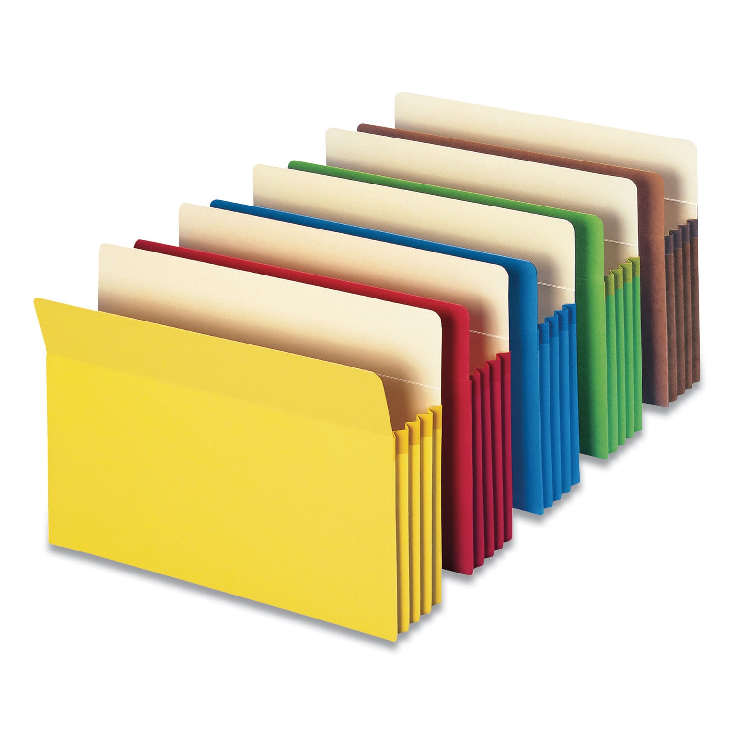 Colored File Pockets, 3.5" Expansion, Legal Size, Assorted Colors, 5/Pack - 