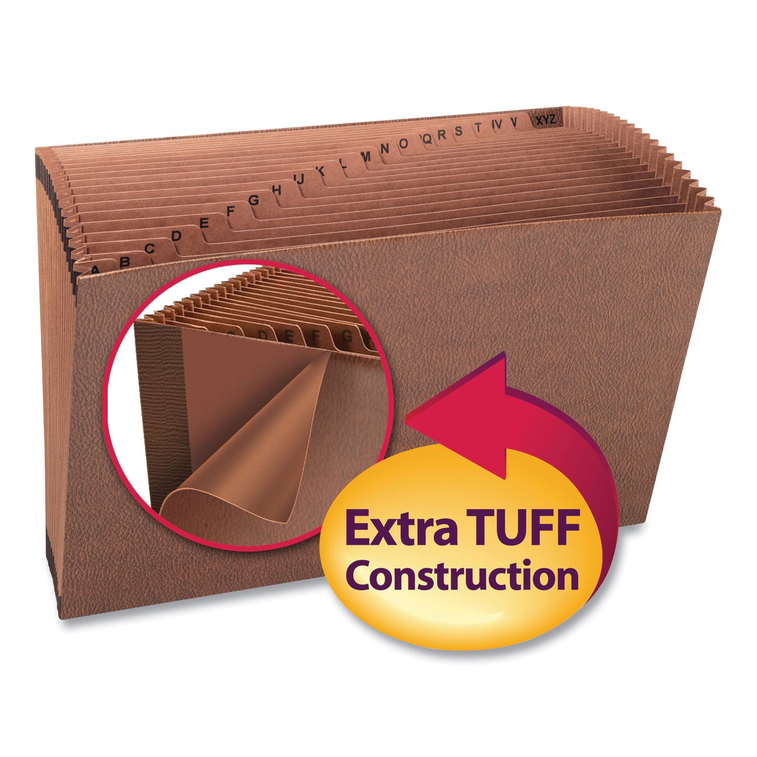 TUFF Expanding Open-Top Stadium File, 21 Sections, 1/21-Cut Tabs, Legal Size, Redrope - 