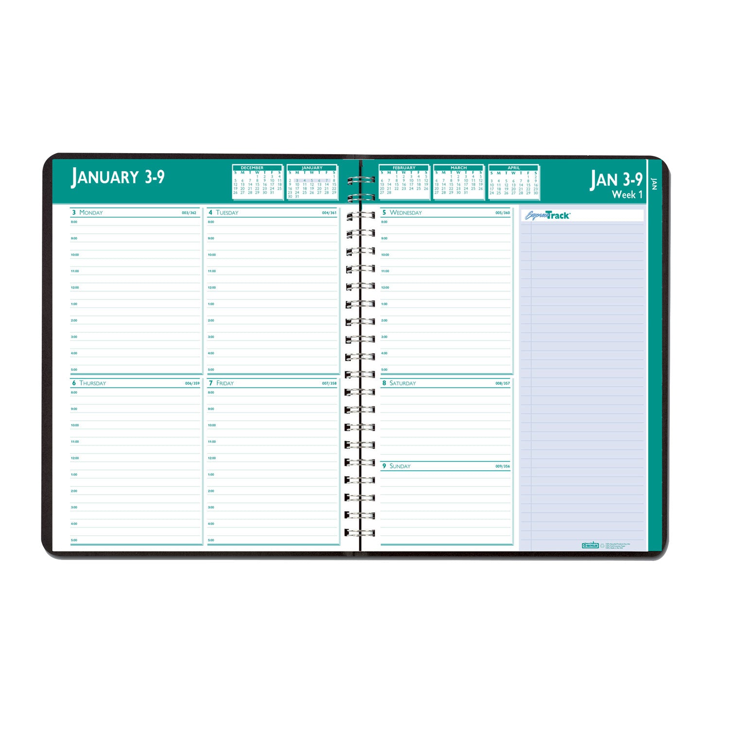 Express Track Recycled Weekly Appointment Book/Monthly Planner, 11 x 8.5, Black Cover, 13-Month (Jan to Jan): 2024 to 2025 - 