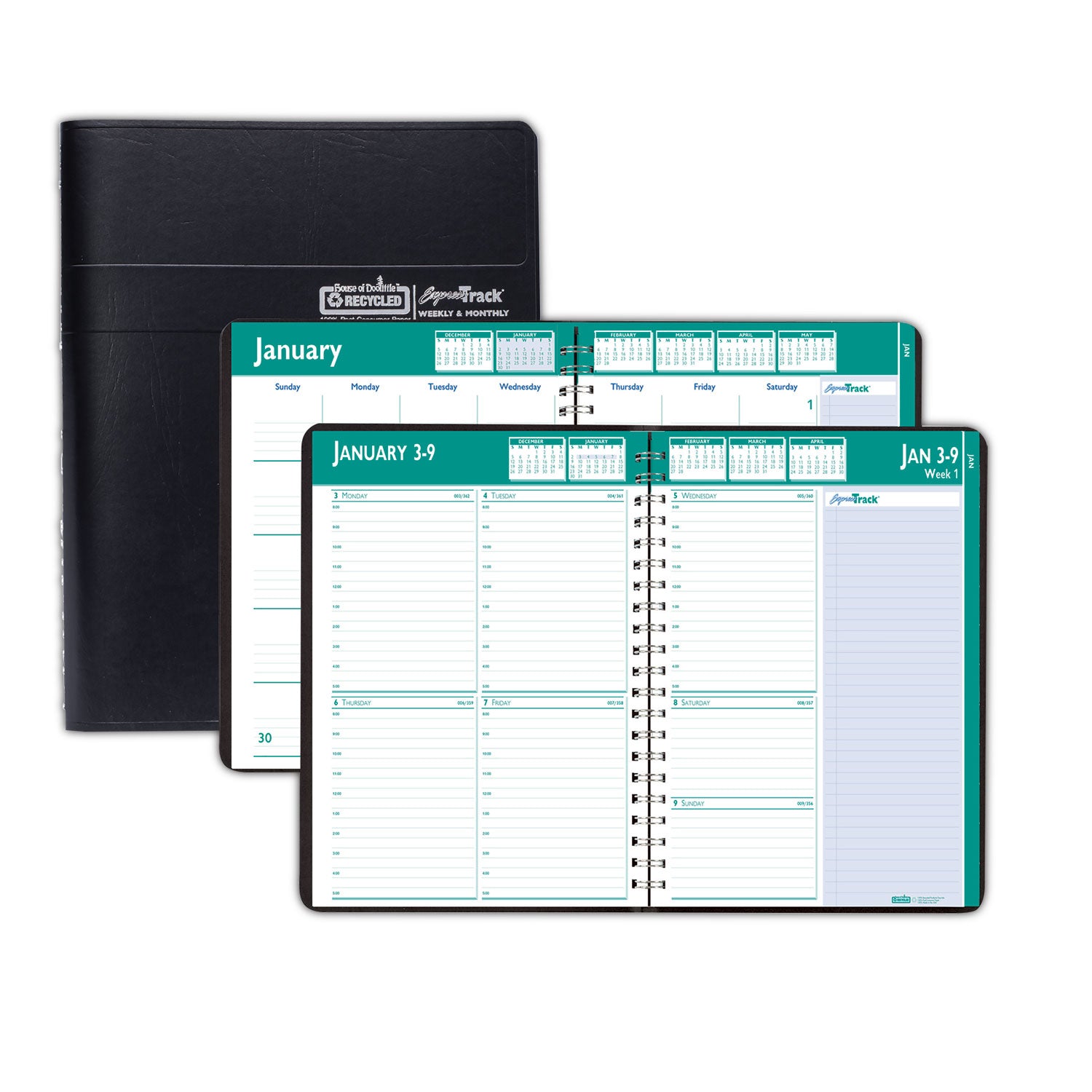 Express Track Recycled Weekly Appointment Book/Monthly Planner, 11 x 8.5, Black Cover, 13-Month (Jan to Jan): 2024 to 2025 - 