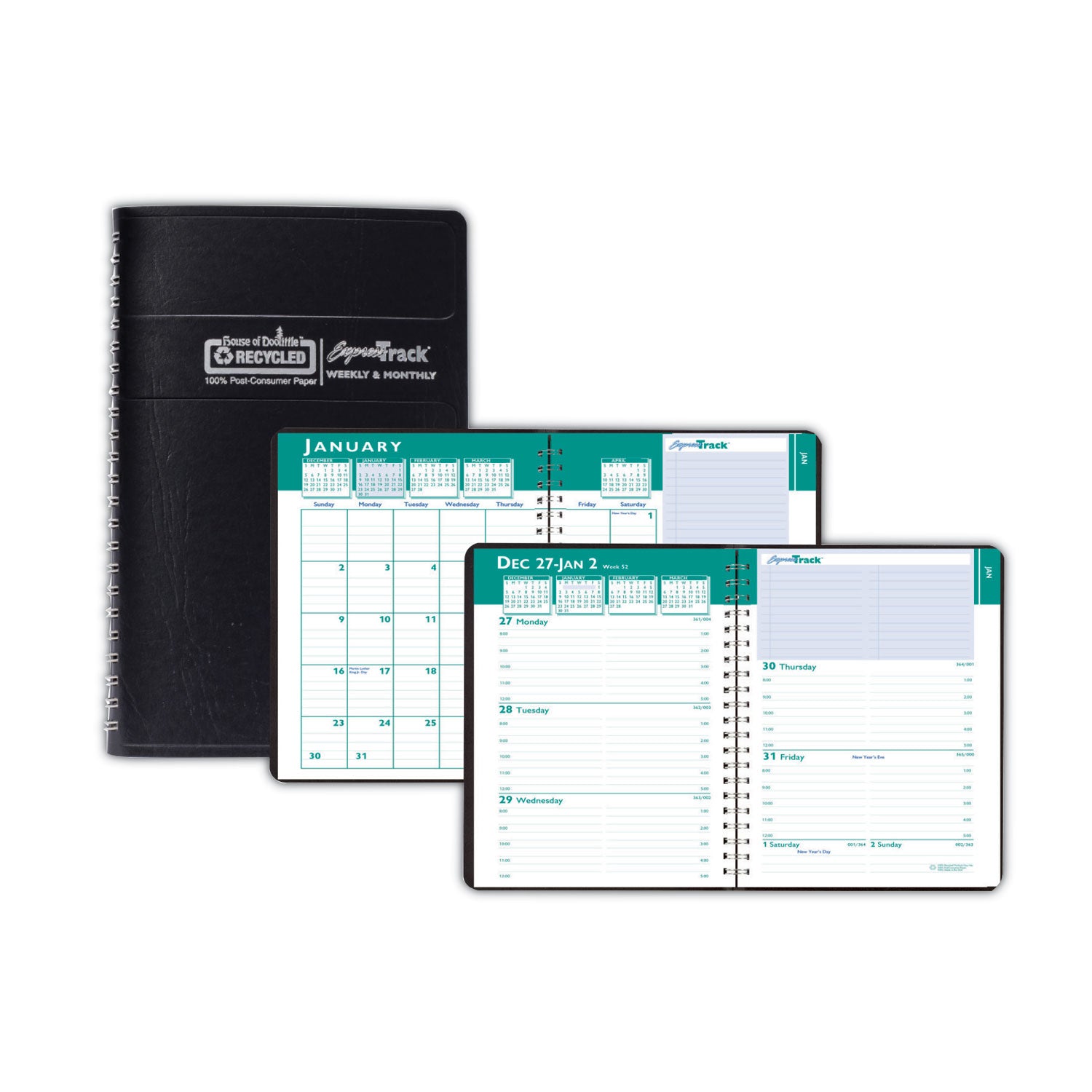 express-track-recycled-weekly-appointment-book-monthly-planner-8-x-5-black-cover-13-month-jan-to-jan-2024-to-2025_hod29402 - 1