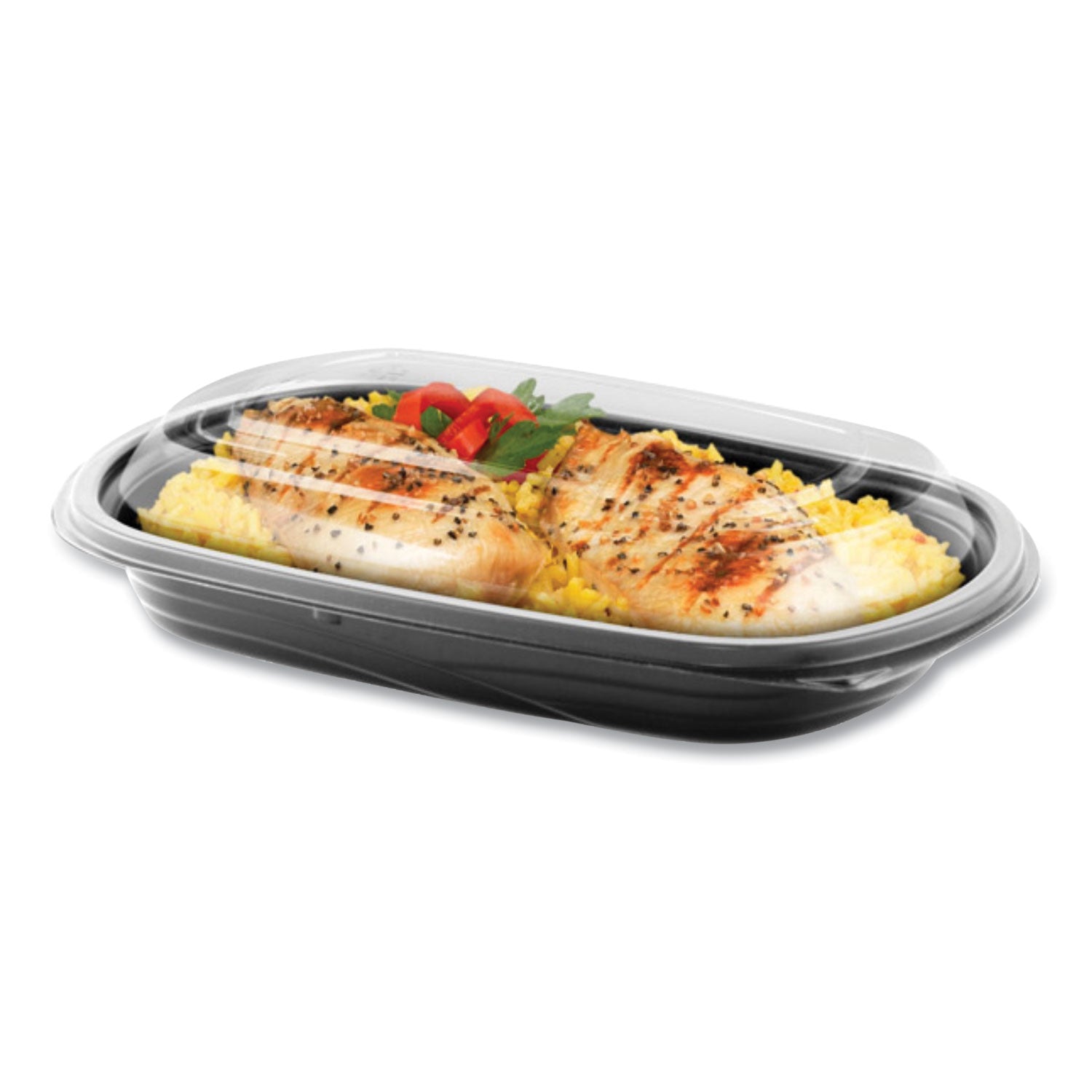 microraves-wave-container-and-dome-lid-combo-16-oz-635-x-879-x-172-black-clear-plastic-250-carton_anz4111603 - 1