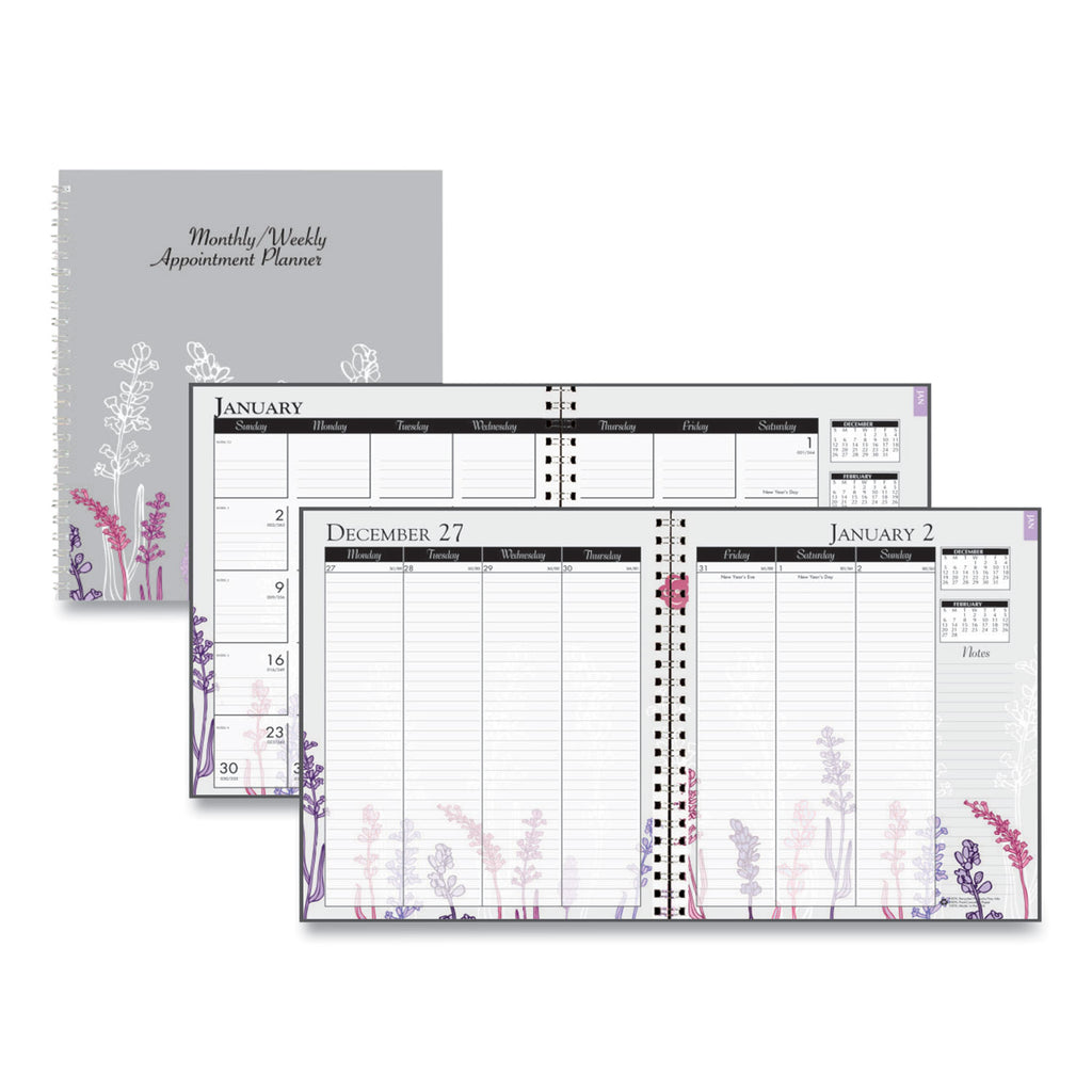 House of Doolittle Wild Flower Weekly/Monthly Planner - Julian Dates - Monthly, Weekly - 12 Month - January - December - 1 Week, 1 Month Double Page Layout - Spiral Bound - Multi, Silver - Paper - 9" Height x 7" Width - Dated Planning Page, Notes Are