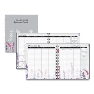 House of Doolittle Wild Flower Weekly/Monthly Planner - Julian Dates - Monthly, Weekly - 12 Month - January - December - 1 Week, 1 Month Double Page Layout - Spiral Bound - Multi, Silver - Paper - 9" Height x 7" Width - Dated Planning Page, Notes Are