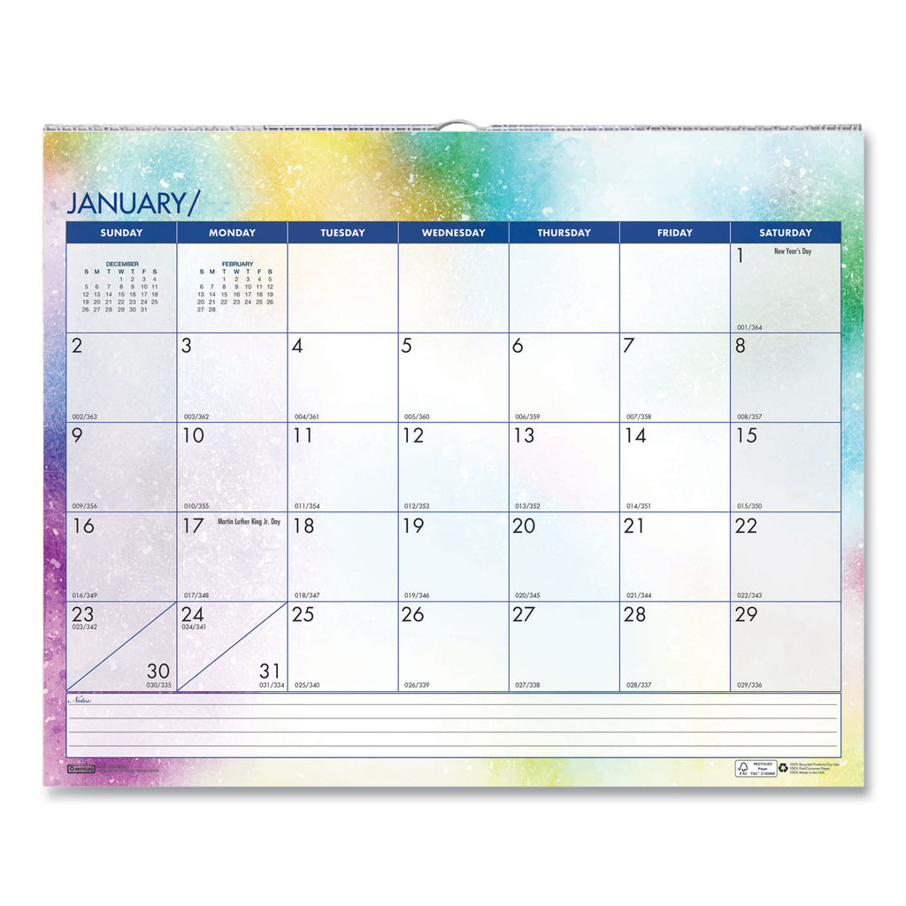 House of Doolittle Cosmos Monthly Wall Calendar - Julian Dates - Monthly - 12 Month - January 2024 - December 2024 - Spiral Bound - Multi - Paper - 12" Height x 15" Width - Reference Calendar, Printed, Dated Planning Page, Daily Block, Holiday Listin