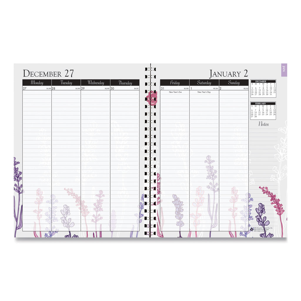 House of Doolittle Wild Flower Weekly/Monthly Planner - Julian Dates - Monthly, Weekly - 12 Month - January - December - 1 Week, 1 Month Double Page Layout - Spiral Bound - Multi, Silver - Paper - 9" Height x 7" Width - Dated Planning Page, Notes Are