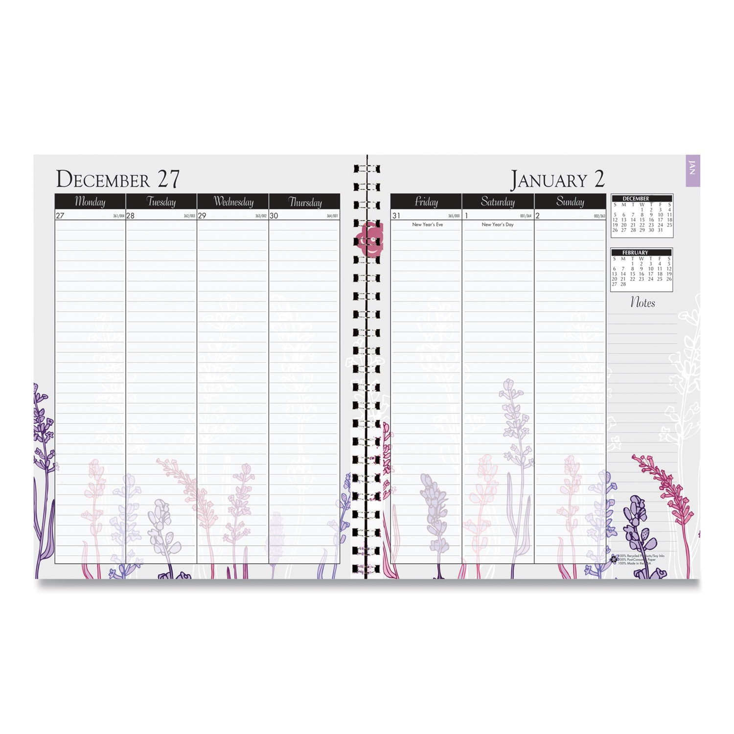 House of Doolittle Wild Flower Weekly/Monthly Planner - Julian Dates - Monthly, Weekly - 12 Month - January - December - 1 Week, 1 Month Double Page Layout - Spiral Bound - Multi, Silver - Paper - 9" Height x 7" Width - Dated Planning Page, Notes Are