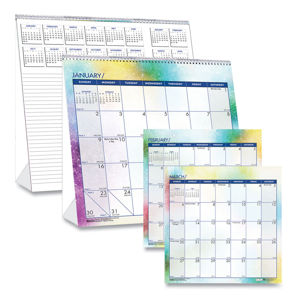 House of Doolittle Cosmos Desktop Tent Calendar - Monthly - 12 Month - January 2024 - December 2024 - Spiral Bound - Desktop - Multi - Paper - 6" Height x 6" Width - Reference Calendar, Printed, Dated Planning Page, Daily Block - 1 Each