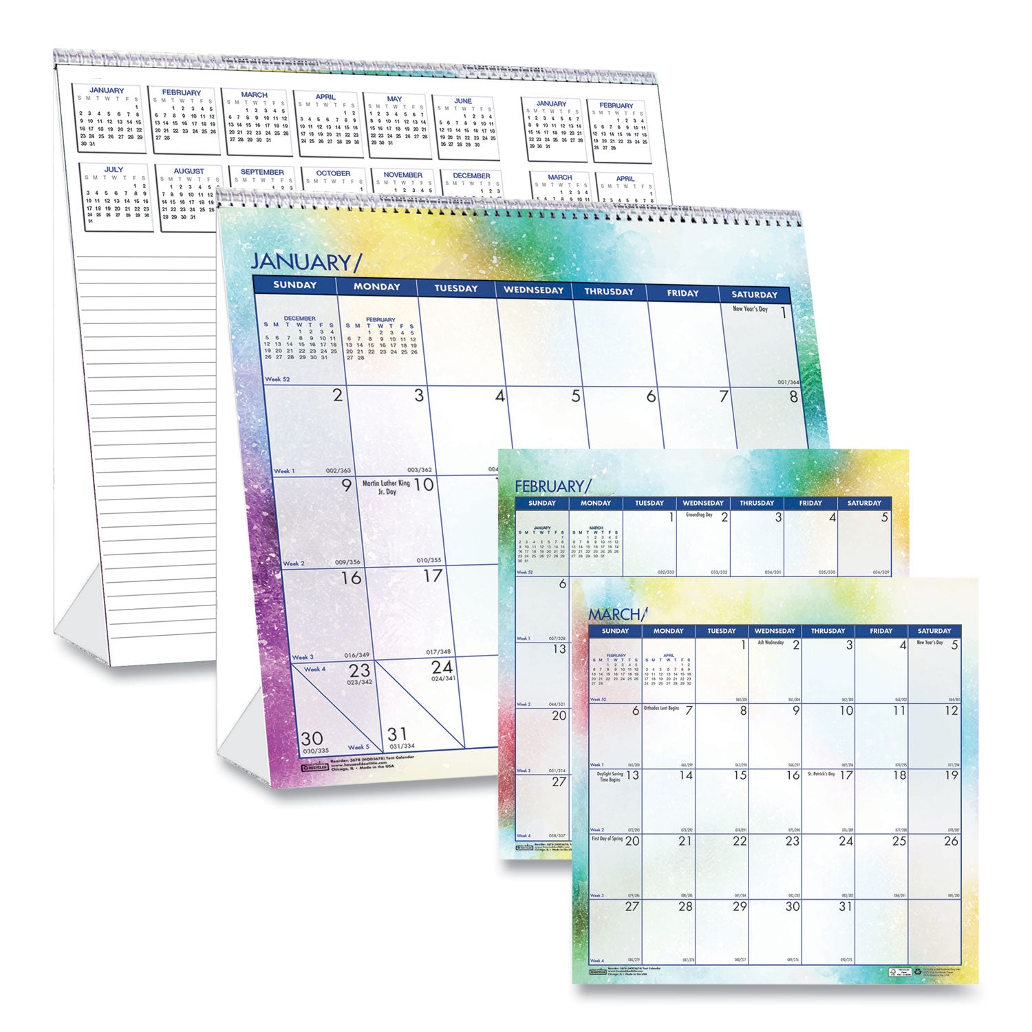 House of Doolittle Cosmos Desktop Tent Calendar - Monthly - 12 Month - January 2024 - December 2024 - Spiral Bound - Desktop - Multi - Paper - 6" Height x 6" Width - Reference Calendar, Printed, Dated Planning Page, Daily Block - 1 Each