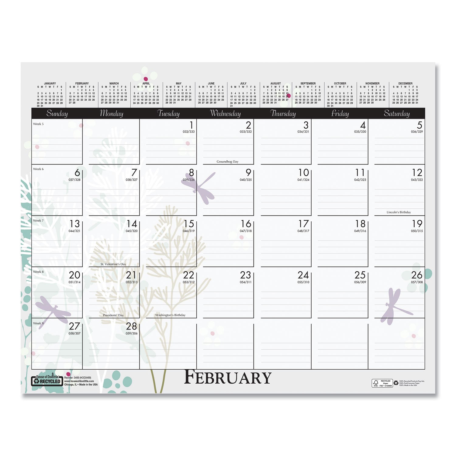 Recycled Wild Flower Wall Calendar, Wild Flowers Artwork, 15 x 12, White/Multicolor Sheets, 12-Month (Jan to Dec): 2024