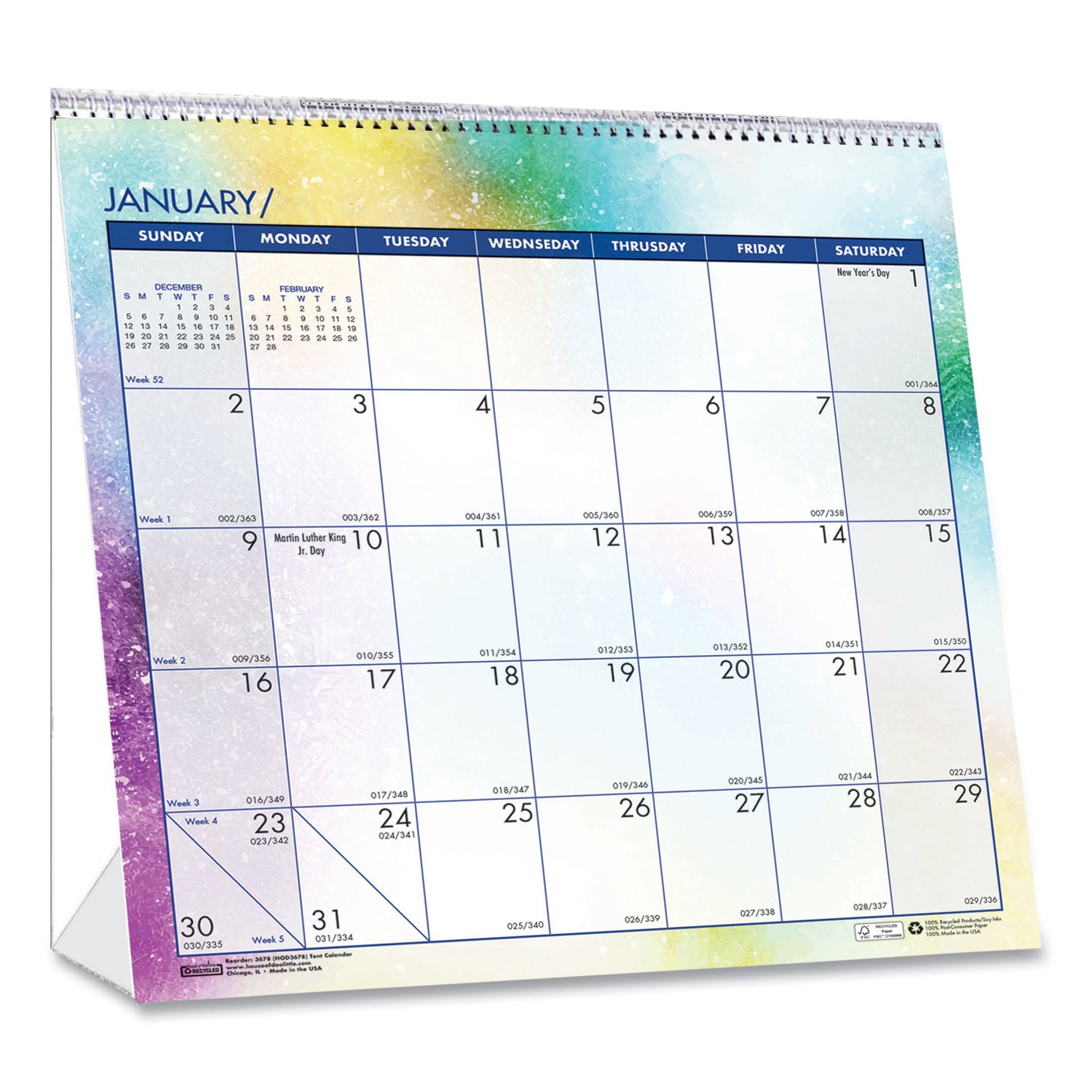 House of Doolittle Cosmos Desktop Tent Calendar - Monthly - 12 Month - January 2024 - December 2024 - Spiral Bound - Desktop - Multi - Paper - 6" Height x 6" Width - Reference Calendar, Printed, Dated Planning Page, Daily Block - 1 Each
