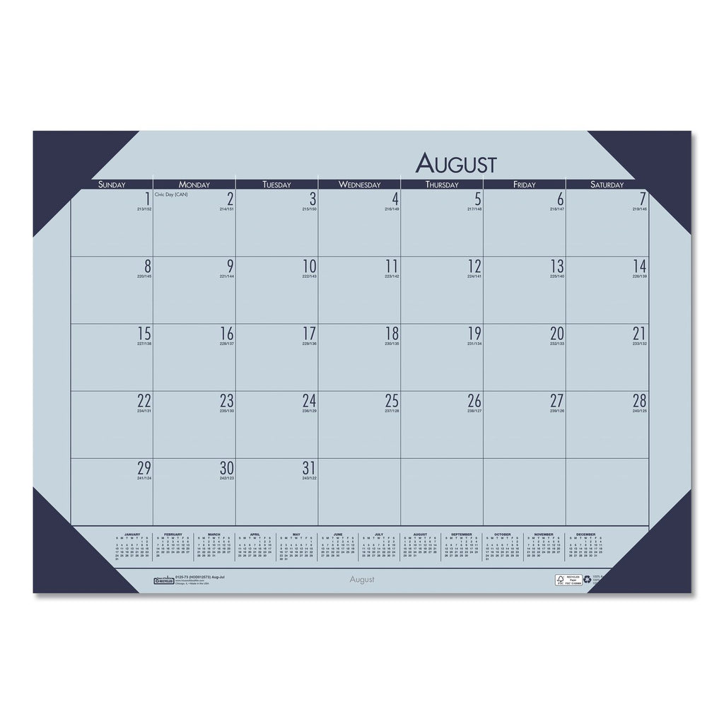 EcoTones Recycled Academic Desk Pad Calendar, 18.5 x 13, Orchid Sheets, Cordovan Corners, 12-Month (Aug-July): 2023-2024