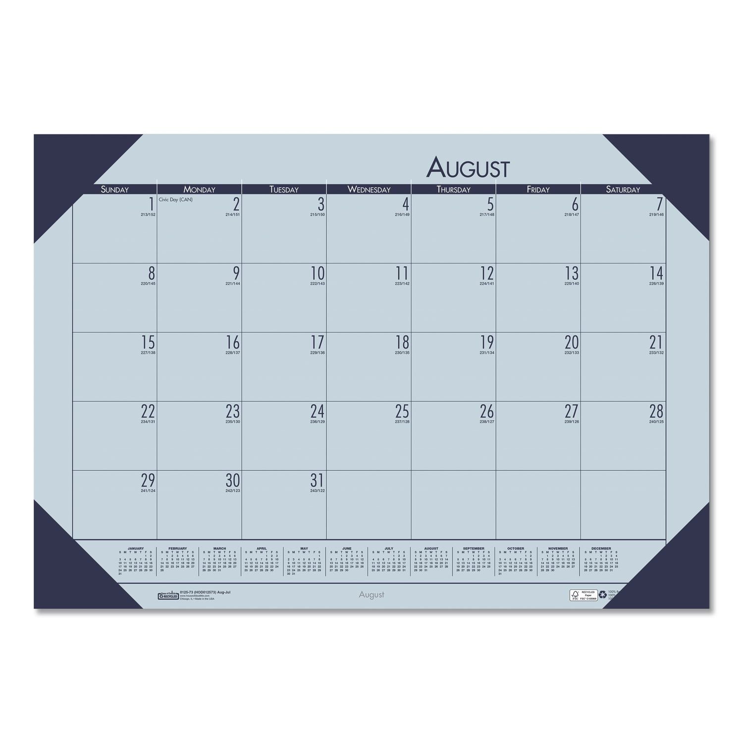 EcoTones Recycled Academic Desk Pad Calendar, 18.5 x 13, Orchid Sheets, Cordovan Corners, 12-Month (Aug-July): 2023-2024