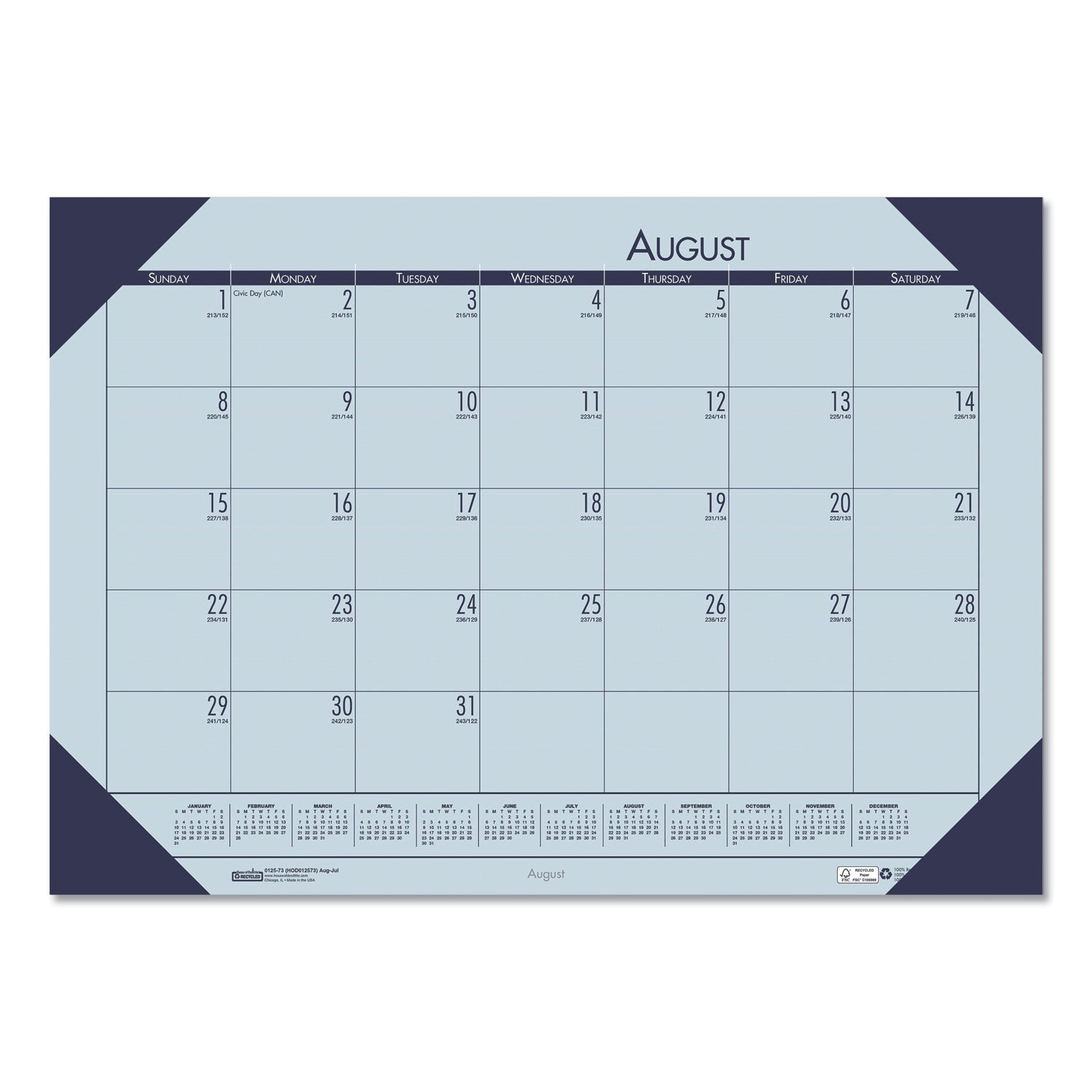 EcoTones Recycled Academic Desk Pad Calendar, 18.5 x 13, Orchid Sheets, Cordovan Corners, 12-Month (Aug-July): 2023-2024 - 