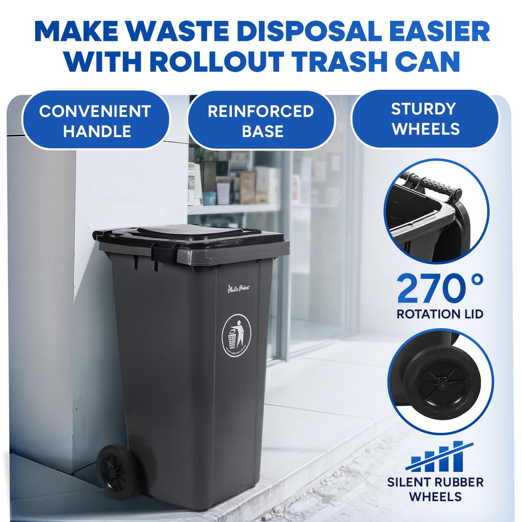 32 Gal Gray Rollout Container with Snap-Lock