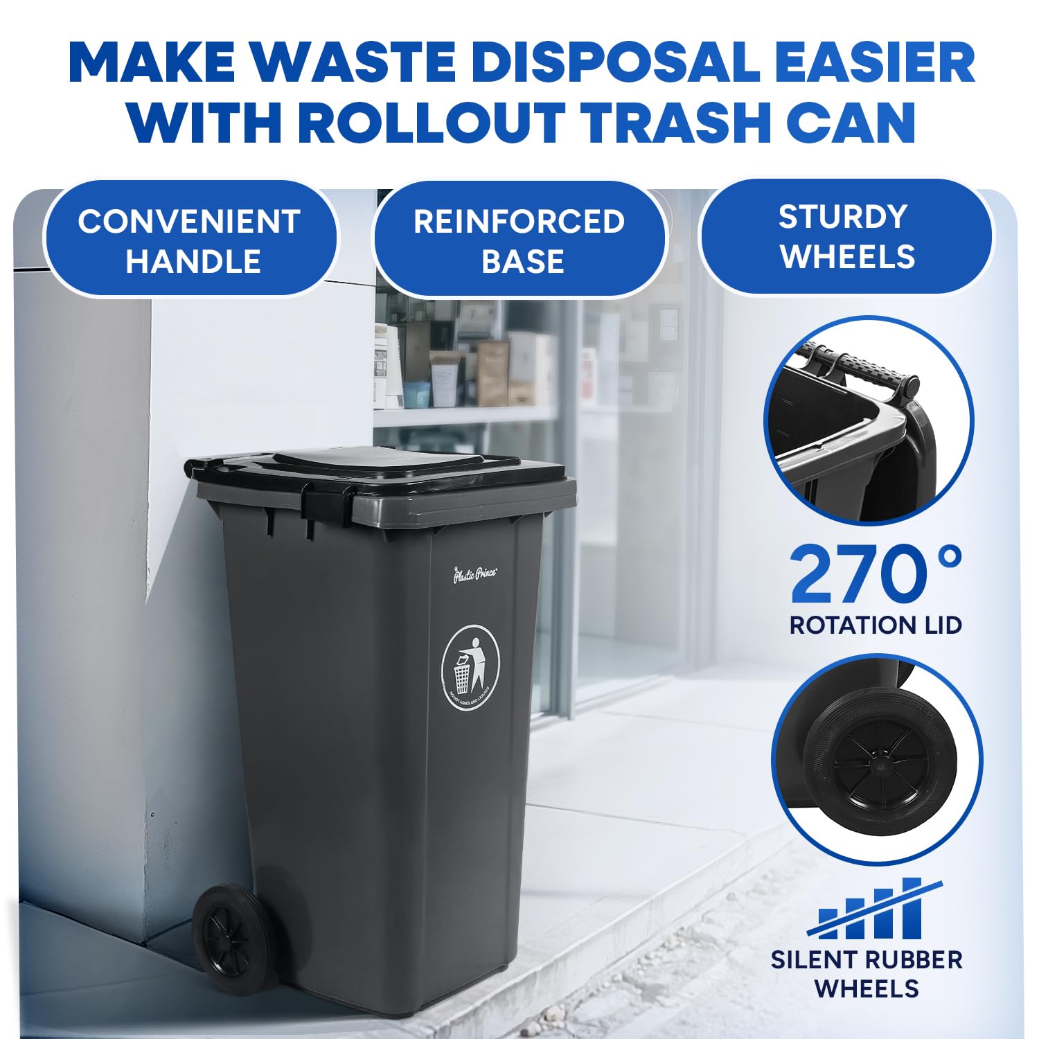 32 Gal Gray Rollout Container with Snap-Lock