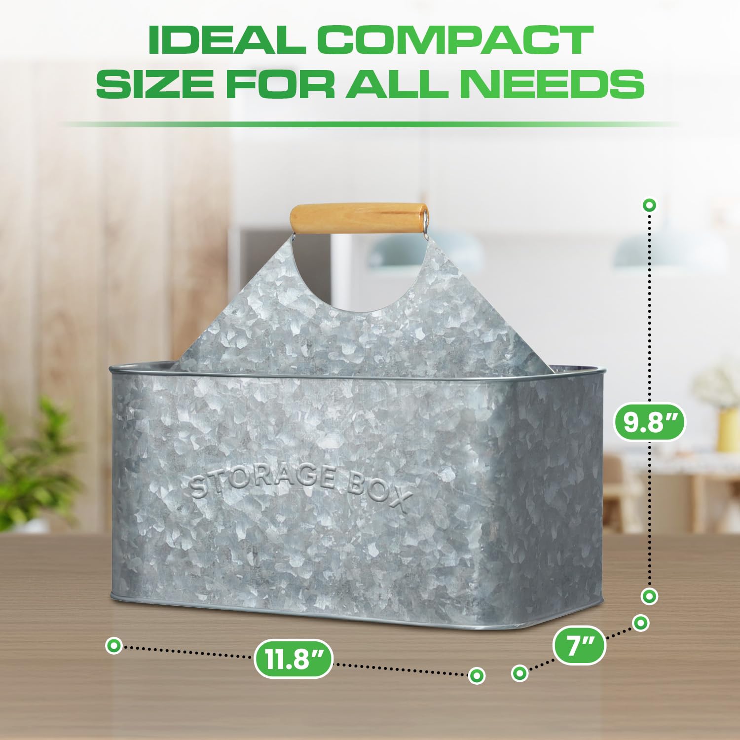 Galvanized Metal Utensil Caddy with Wooden Handle