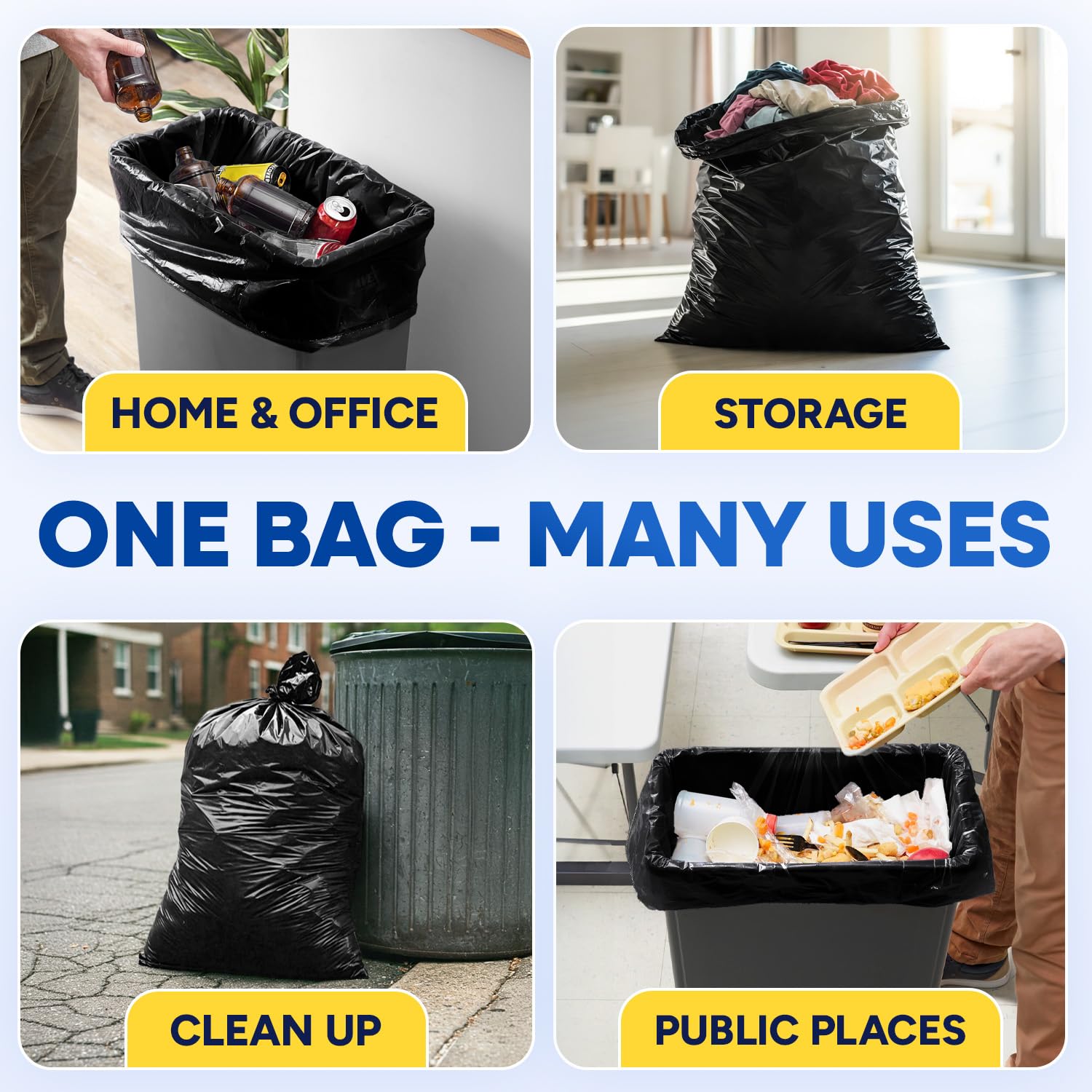Plastic Prince 23 Gallon Trash Bags, 1 Mil Black Waste Bags, Fits Slim Jim 23 Gal Trash Cans, 29" x 44" Tall Garbage Trash Can Liners 200 Pack
