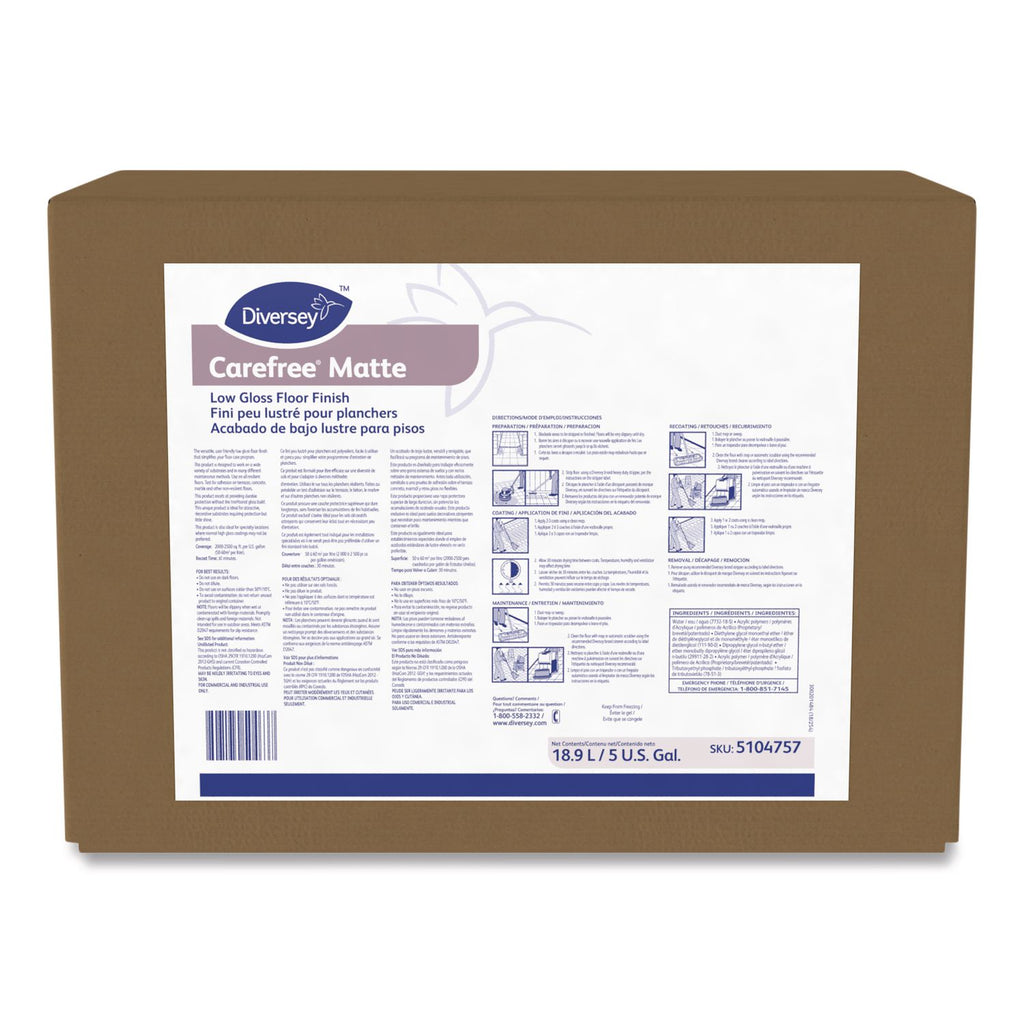 Diversey Carefree Matte Gloss Floor Finish - Ready-To-Use - 640 fl oz (20 quart) - Ammonia Scent - 1 Each - Slip Resistant - White