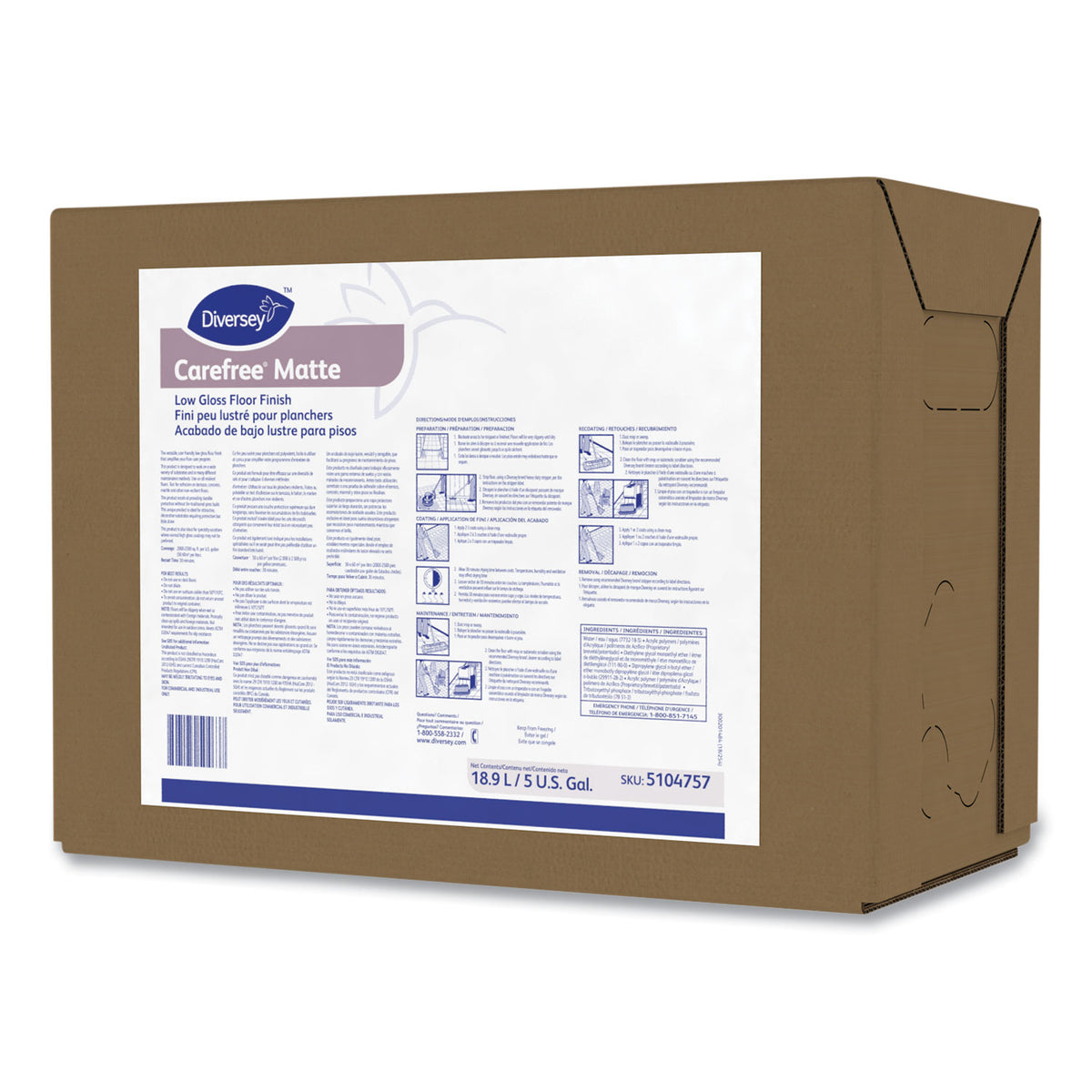 Diversey Carefree Matte Gloss Floor Finish - Ready-To-Use - 640 fl oz (20 quart) - Ammonia Scent - 1 Each - Slip Resistant - White